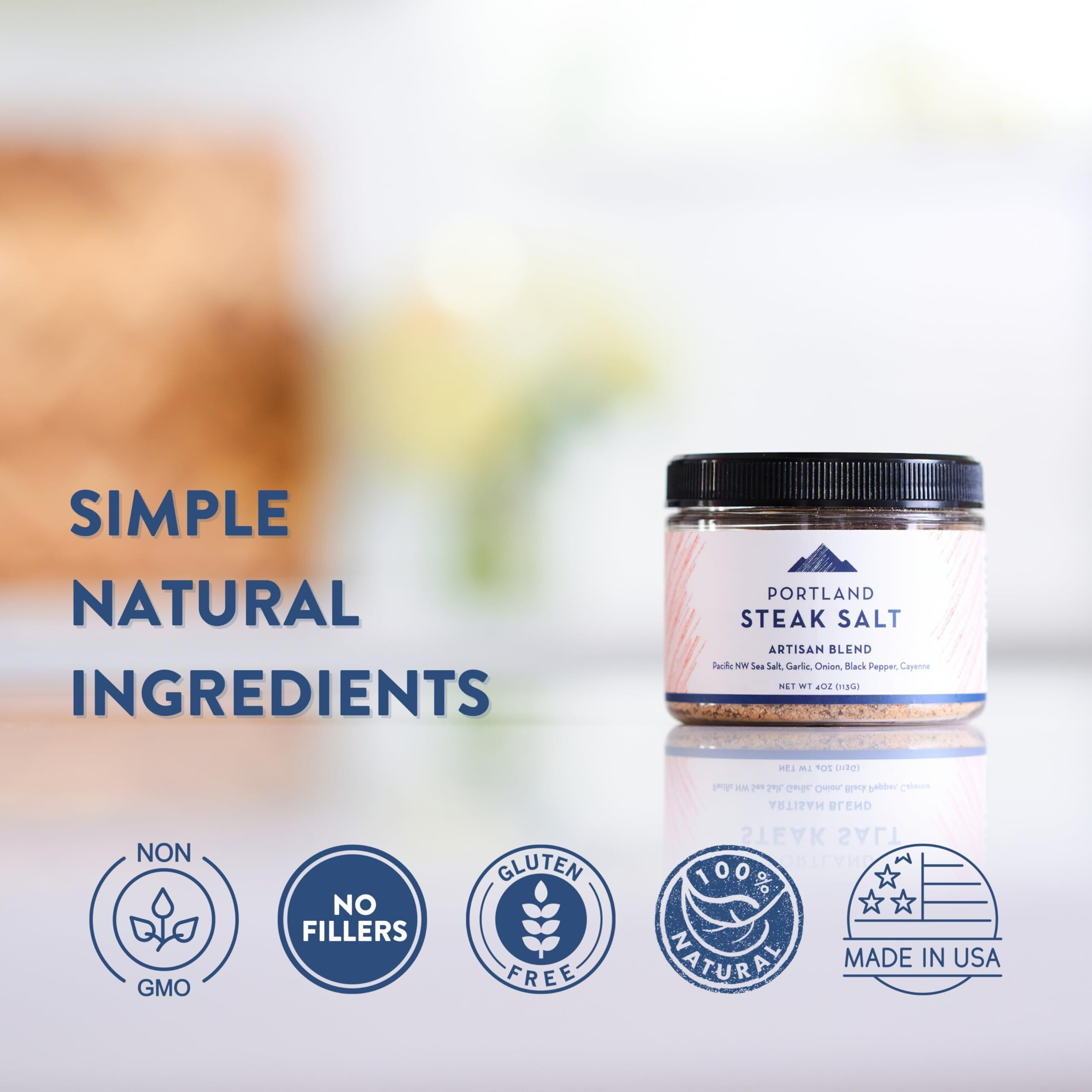 Portland Salt Co. Steak Salt & Spice Blend - Spg Seasoning - Savory Mix Of Sea Salt, Pepper & Garlic - Signature All-Purpose Gourmet Rub - Non-Gmo, 4 Oz (Pack Of 1)
