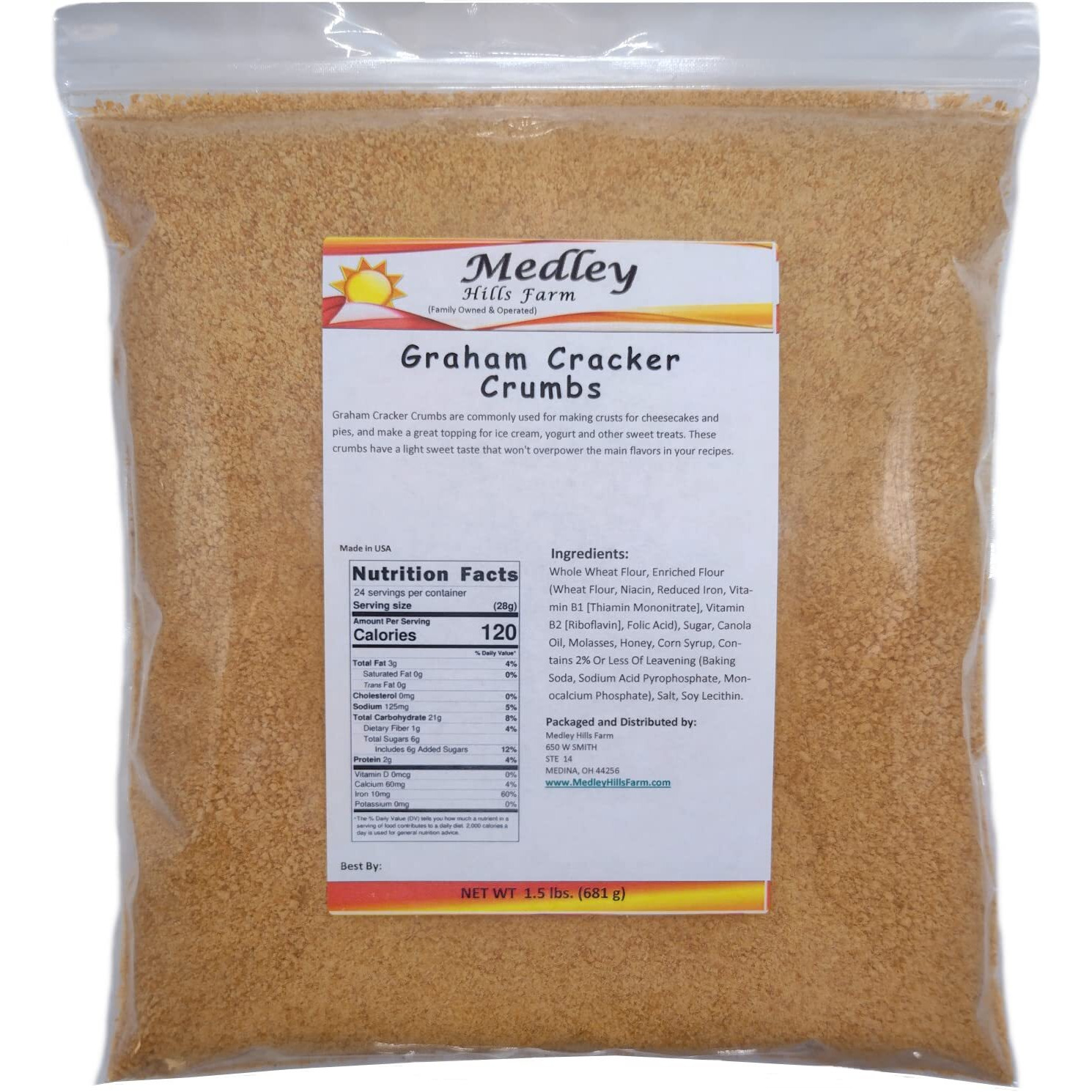 Medley Hills Farm Graham Cracker Crumbs - In Resealable Bag - 1.5 Lbs