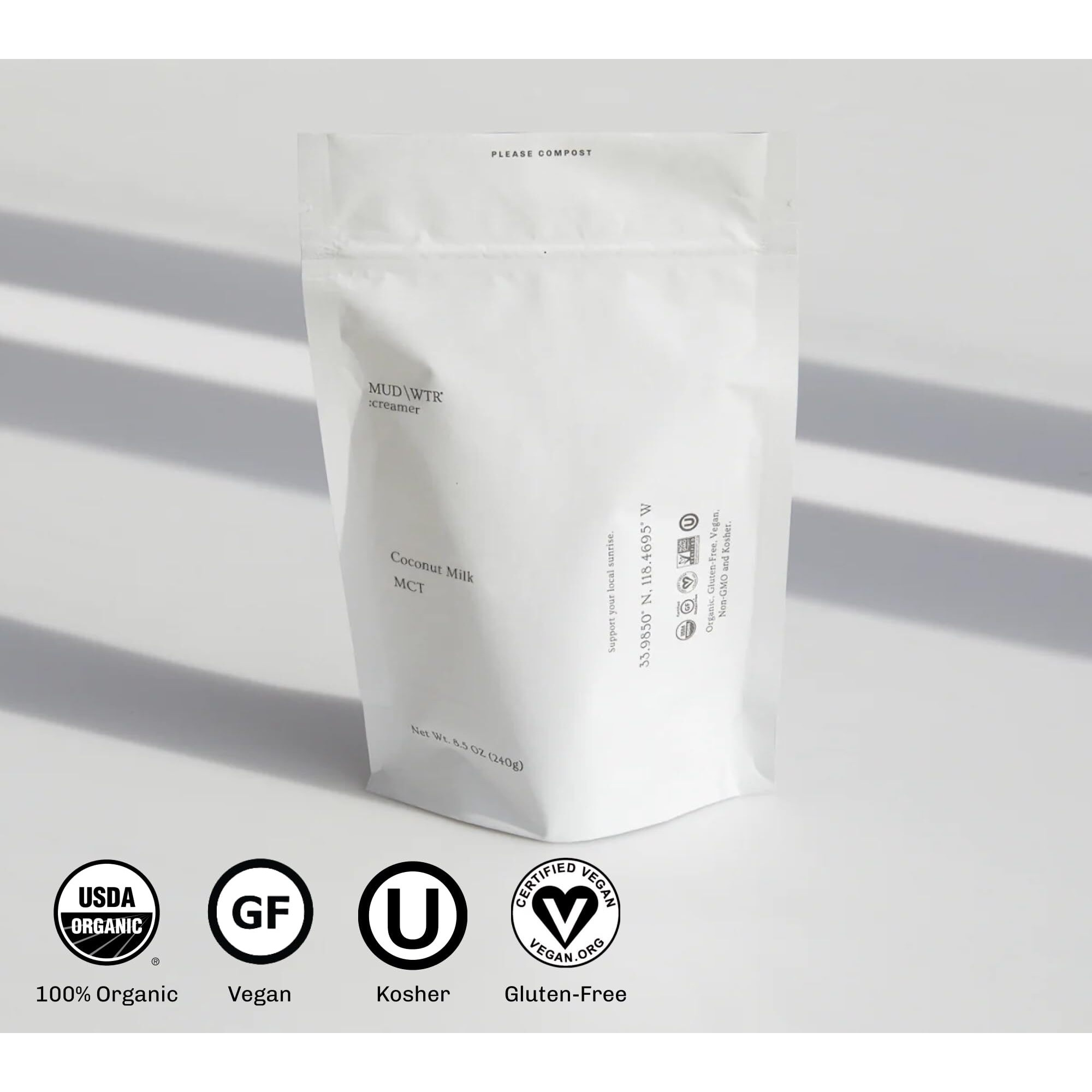 Mud Wtr Plant-Based Powder Creamer(30 Servings) For Mud Wtr Or Coffee, Non-Dairy Made From Mct Oil, Organic, Kosher, Non-Gmo, Gluten Free, Vegan