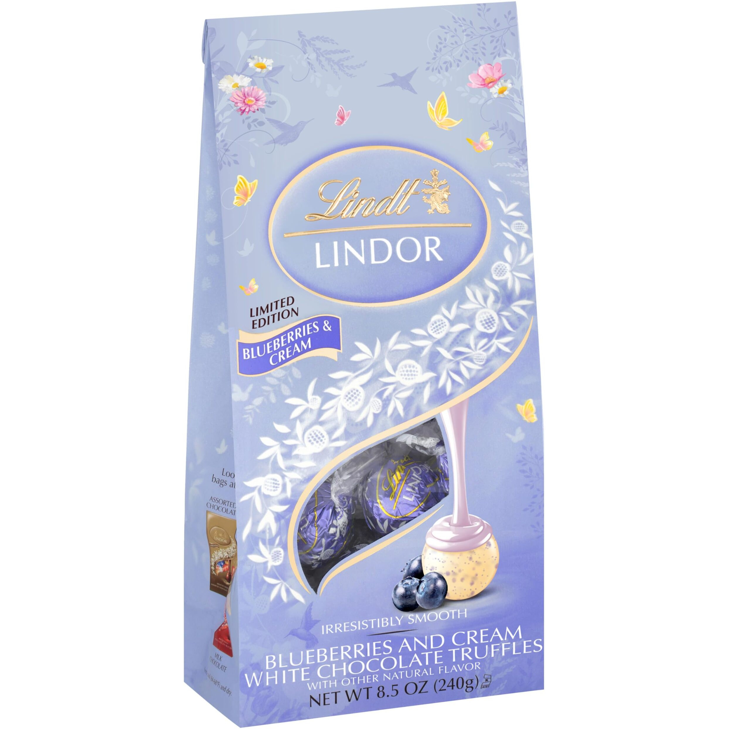 Lindt Lindor Blueberries & Cream White Chocolate Candy Truffles, White Chocolate Candy With Blueberries And Cream Truffle Filling, 8.5 Oz. Bag