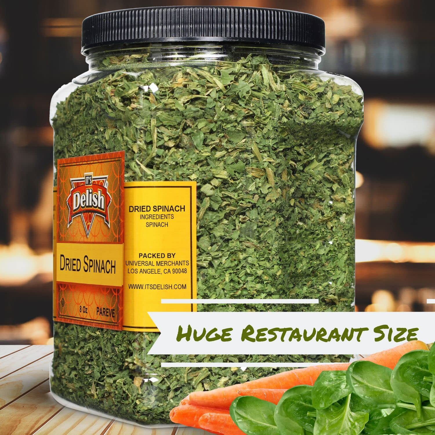 Gourmet Chopped Dried Spinach Flakes By Its Delish, 8 Oz Jumbo Reusable Container | Premium Natural Dehydrated Spinach Leaves For Cooking, Camping, Backpacking - Easy To Use For Sauces, Soup, Dips