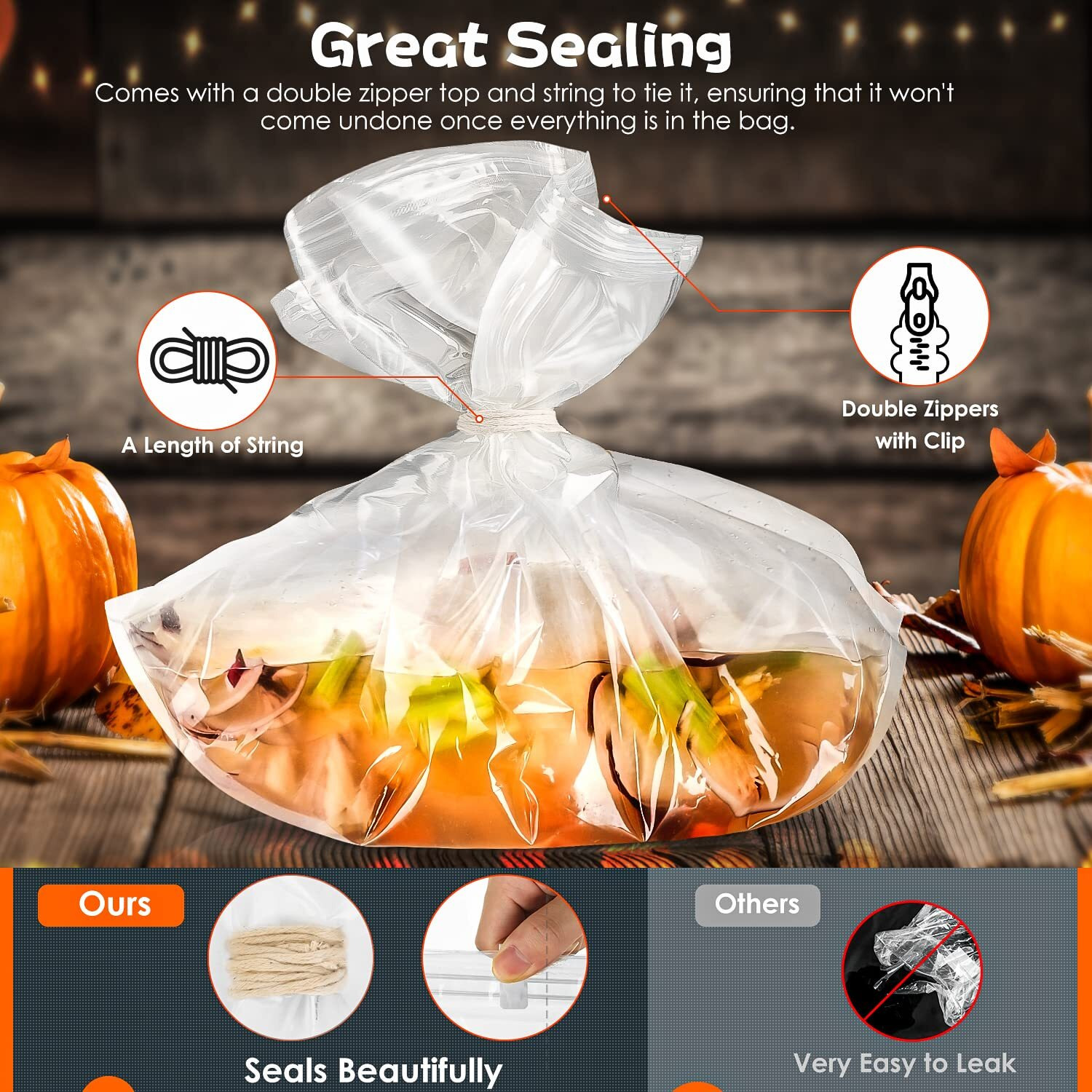 Brining Bags For Turkey, 3 Pack, 26""  22"", Extra Large Turkey Brine Bag Holds Up 35Lb, Thickened Brining Bag With 3 Cotton Strings, Double Zip-Lock Seal Brine Bags For Turkey, Chicken, Beef, Pork, Ham