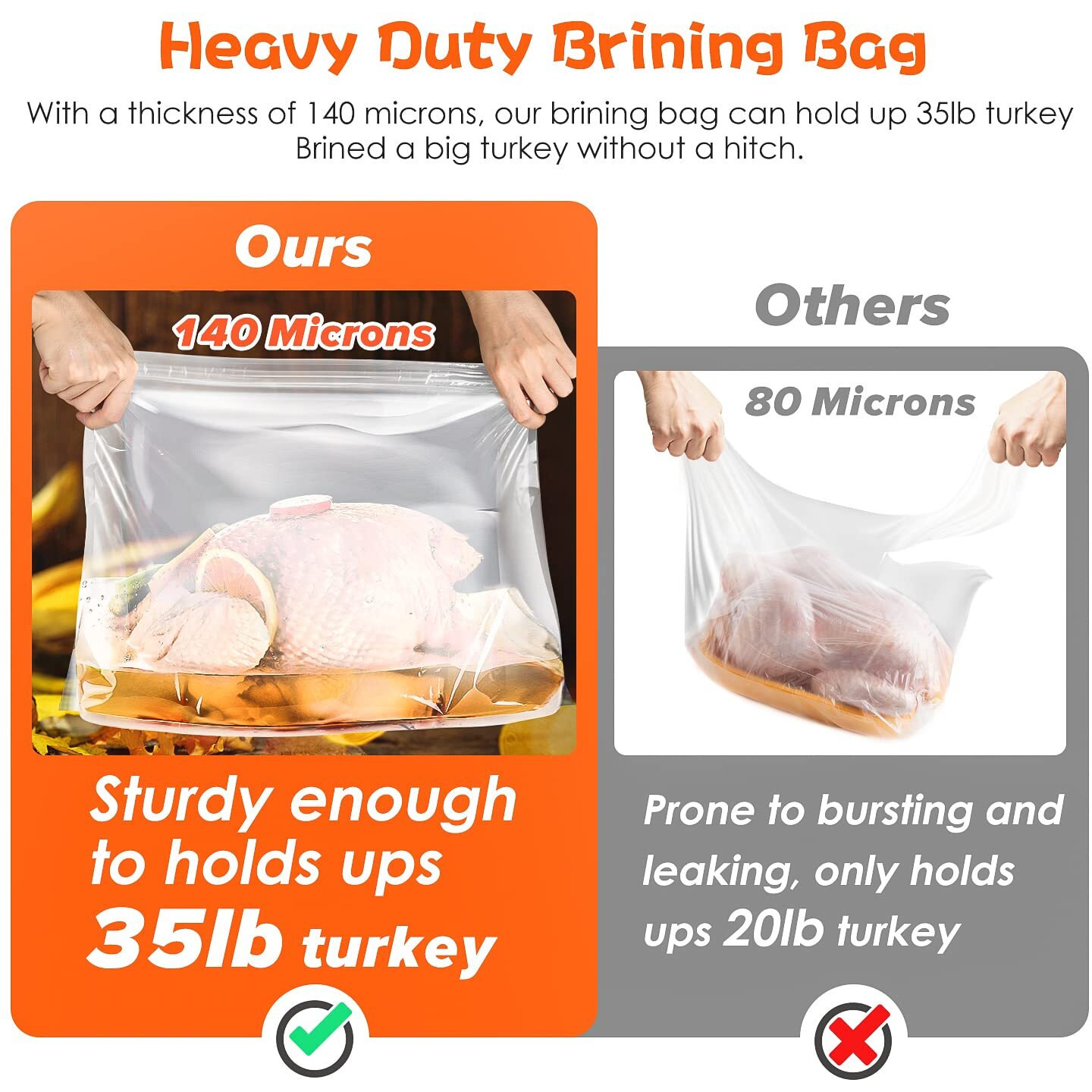 Brining Bags For Turkey, 3 Pack, 26""  22"", Extra Large Turkey Brine Bag Holds Up 35Lb, Thickened Brining Bag With 3 Cotton Strings, Double Zip-Lock Seal Brine Bags For Turkey, Chicken, Beef, Pork, Ham