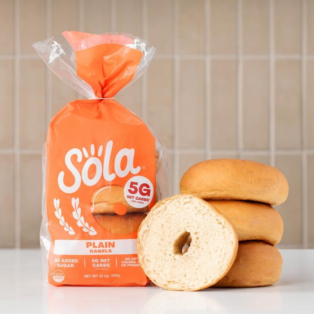 Sola Plain Bagels, Low Carb & Keto Friendly, 16G Of Protein Per Bagel & 5G Net Carbs, Non-Gmo, No Sugar Added, 12 Oz, (4 Bagels Per Pack), (Pack Of 3)