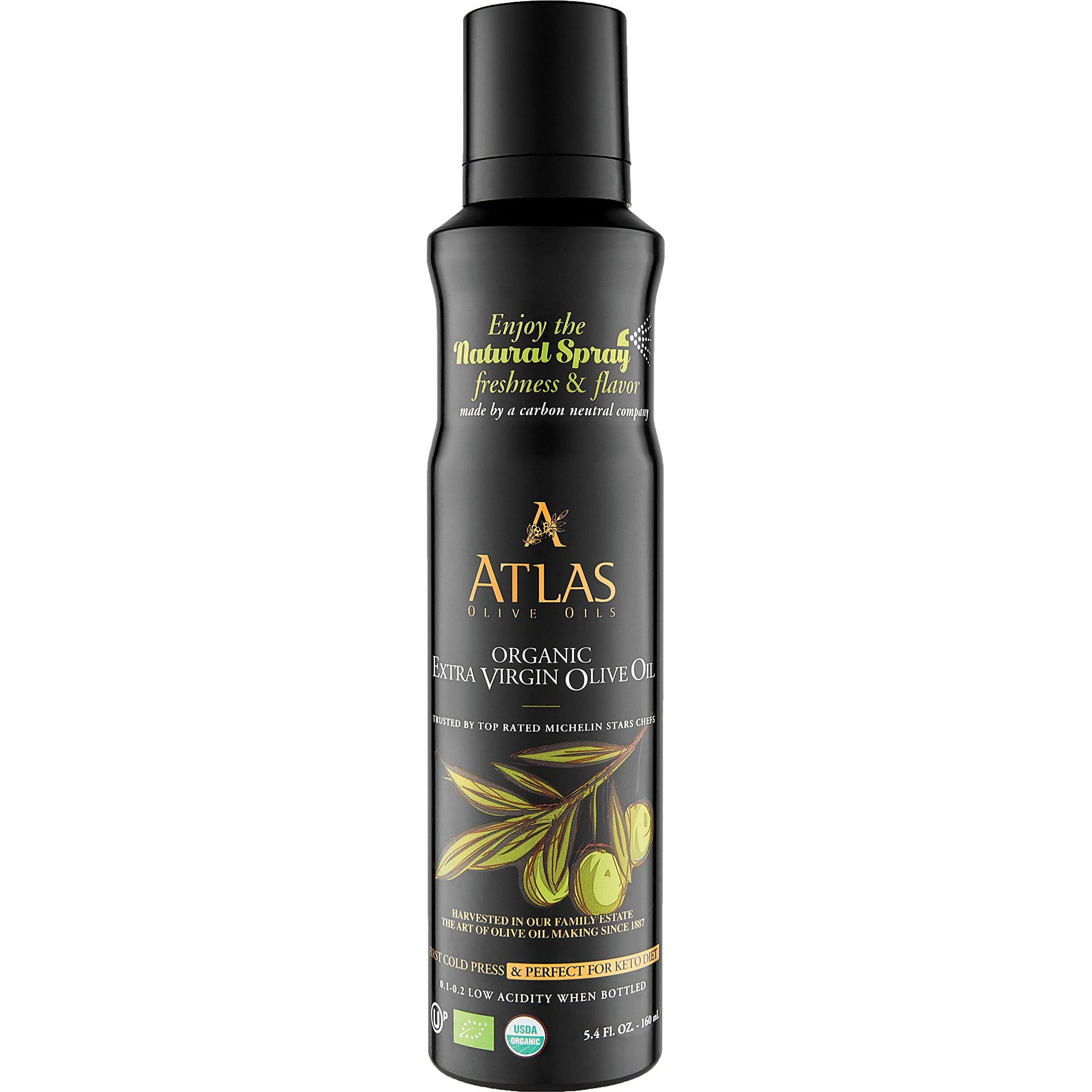 Organic Extra Virgin Olive Oil Spray, Polyphenol Rich Moroccan Oil, Cooking Spray Non Stick, Cold Pressed Evoo Oil, Hydroxytyrosol Keto Olive Oil, 5.4 Fl Oz. Bottle