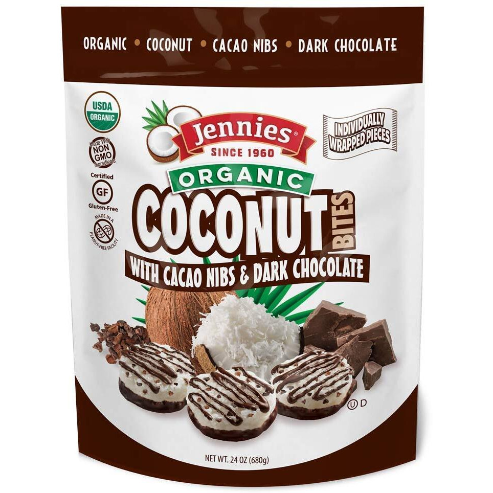 Jennies Organic Coconut Bites, Gluten Free, Peanut Free, Non Gmo (Cacao, 24 Ounce)