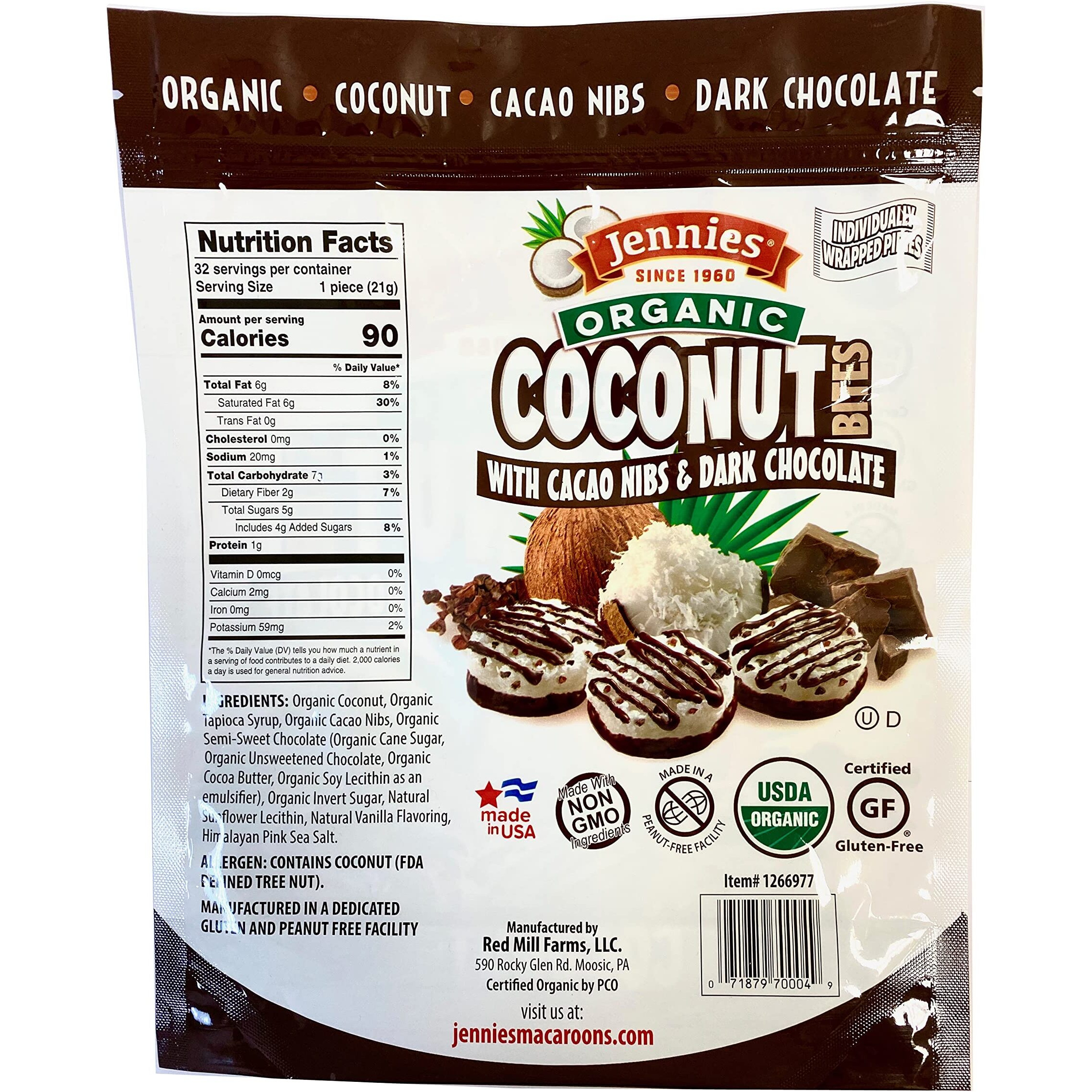 Jennies Organic Coconut Bites, Gluten Free, Peanut Free, Non Gmo (Cacao, 24 Ounce)