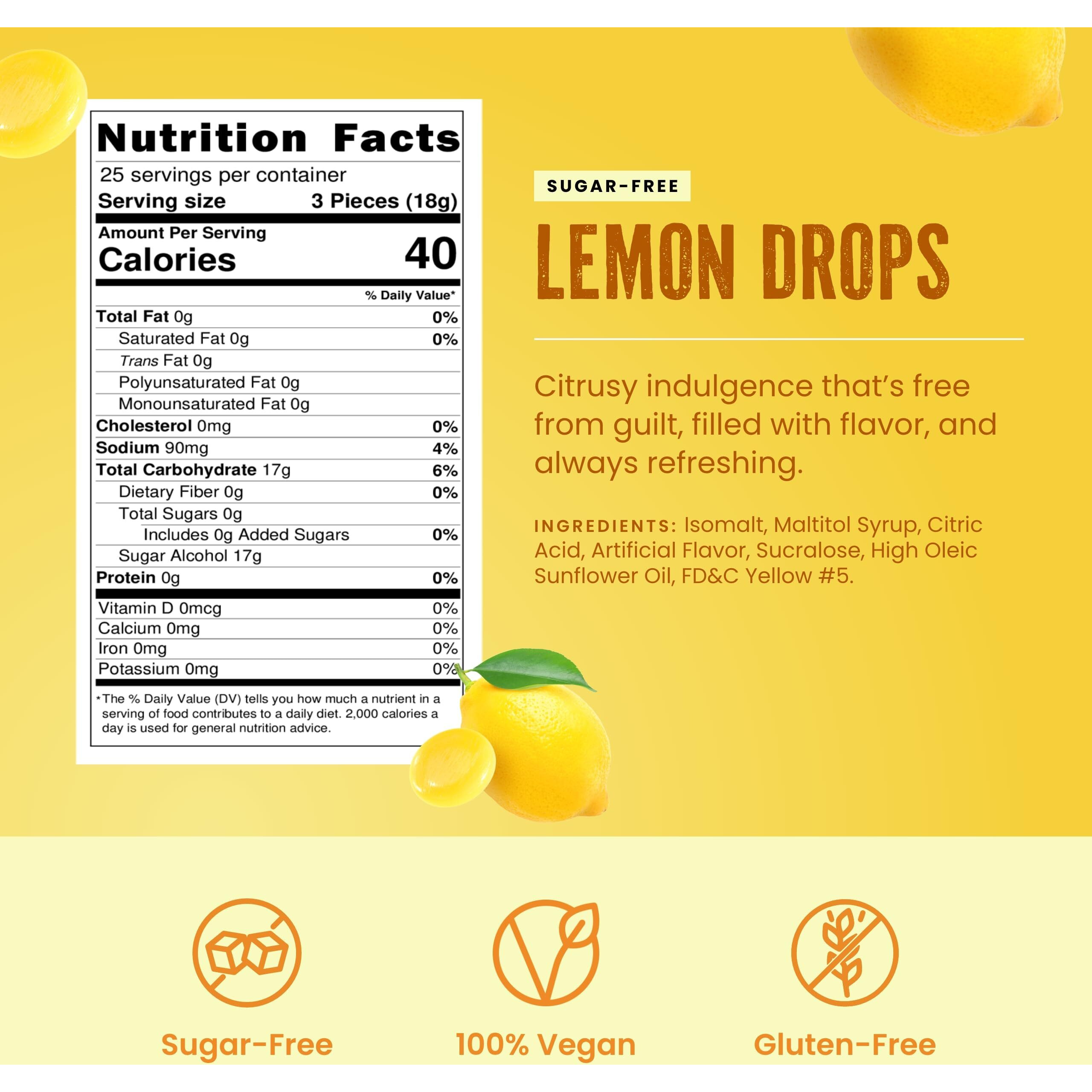 Sugar Free Lemon Drops By Cambie,1 Lb Of Lemon Flavored Sugar Free Candy, Individually Wrapped Bon Bons, Keto Friendly Candy, 1 Lb