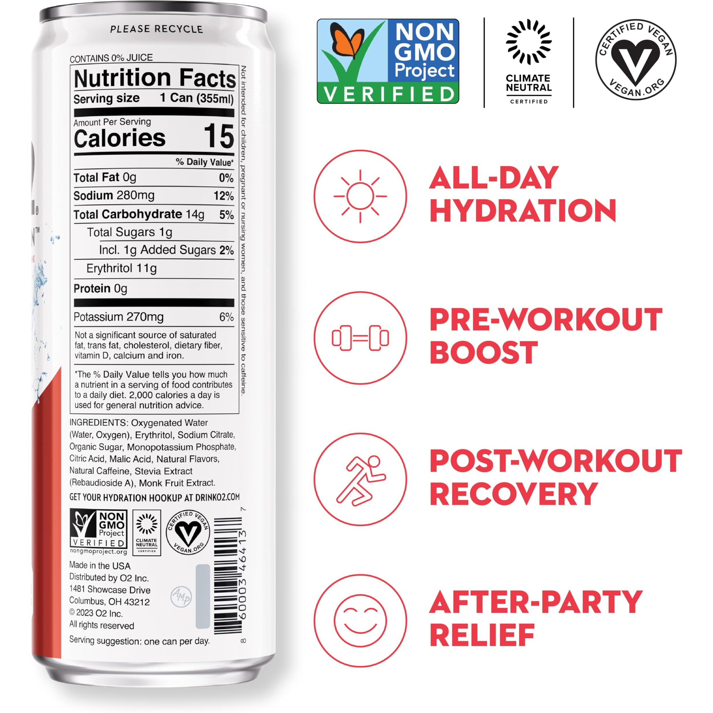 O2 Grapefruit Ginger Post Workout Recovery Drink - Caffeinated Electrolyte Drink For Daily Hydration