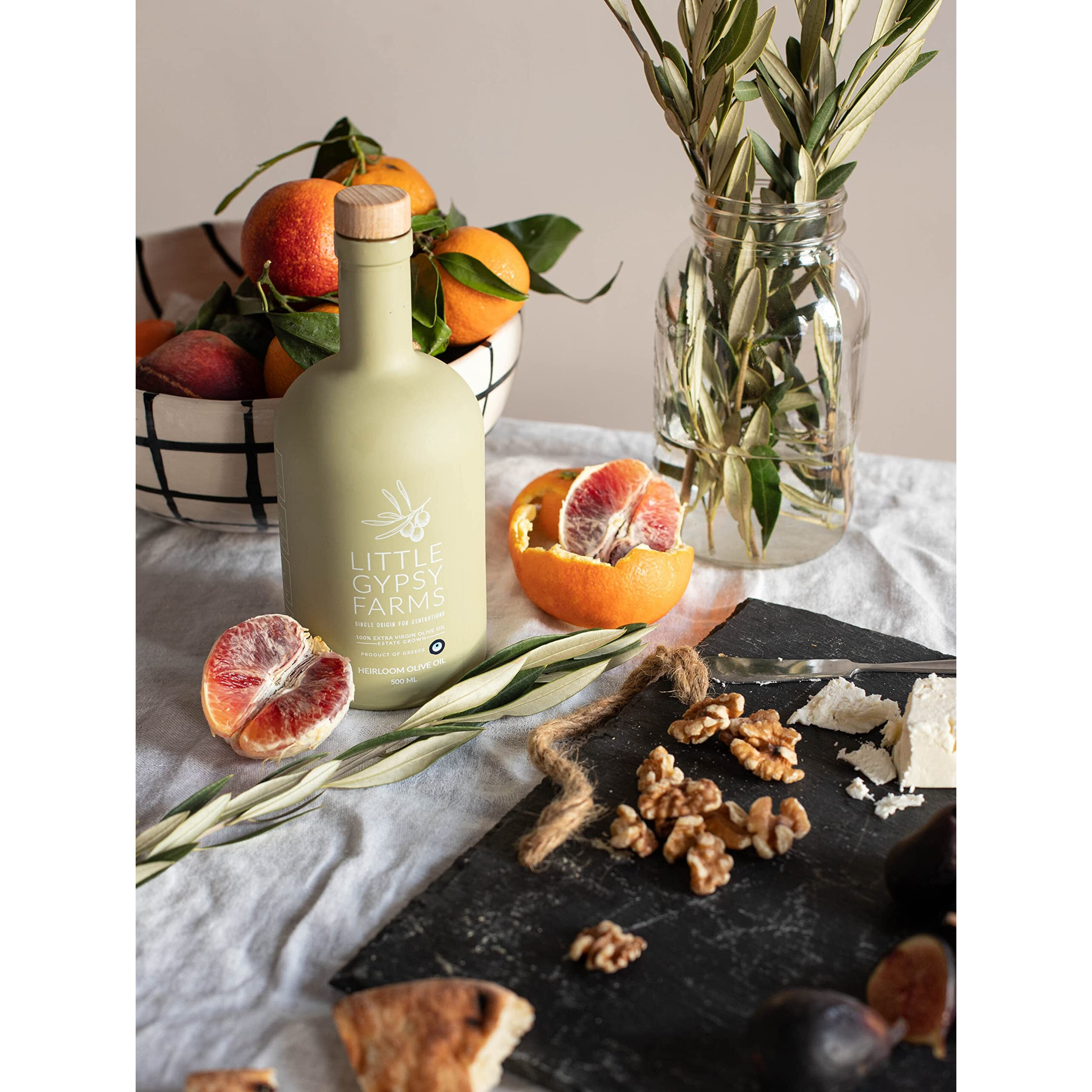 Heirloom Evoo | Little Gypsy Farms  Estate Grown Greek Extra Virgin Olive Oil | Healthiest Olive Variety | 5X Polyphenols - High Polyphenol Rich | Small Farm & Single Origin | First Cold-Pressed | Nyiooc Gold Award | Product Of Greece L 500Ml