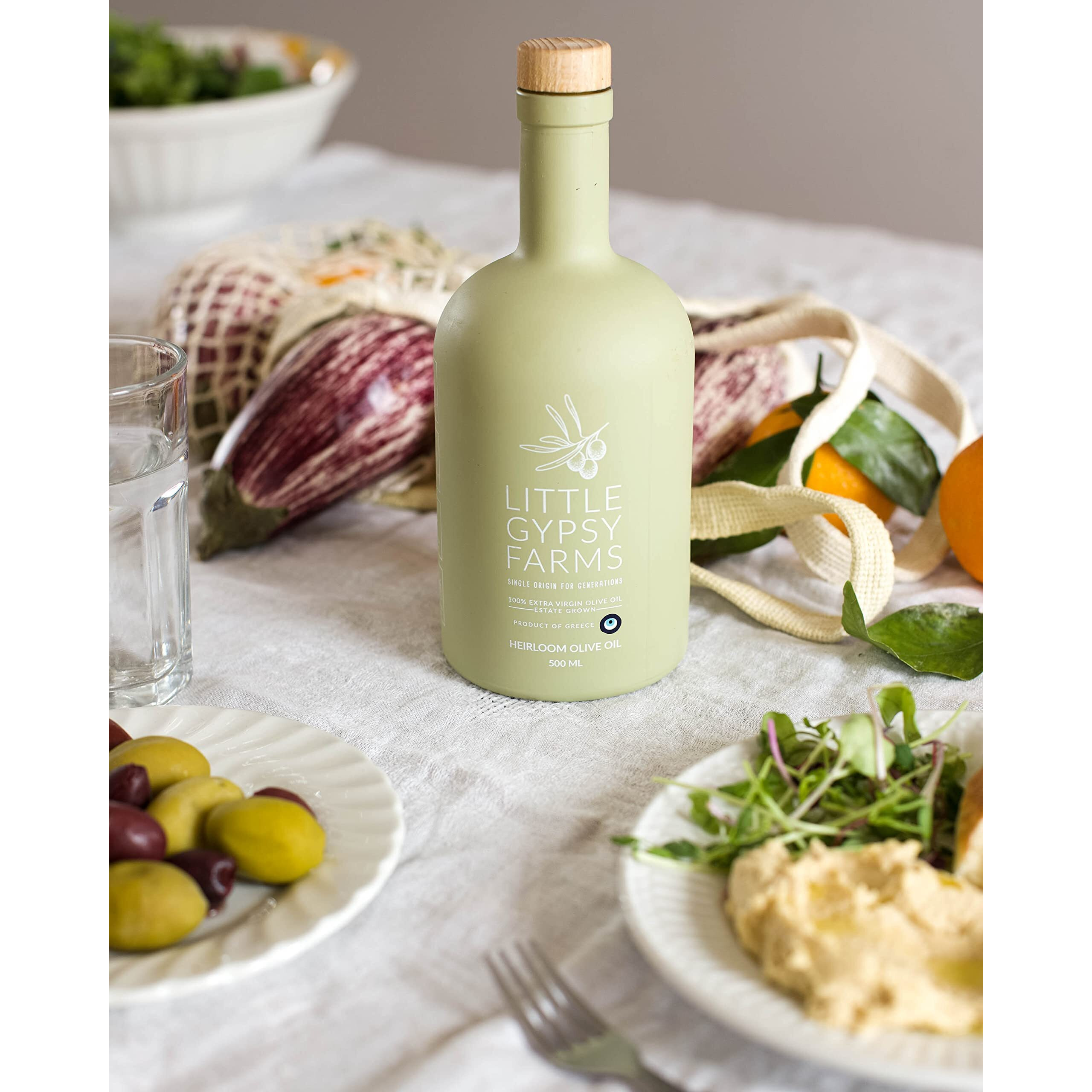 Heirloom Evoo | Little Gypsy Farms  Estate Grown Greek Extra Virgin Olive Oil | Healthiest Olive Variety | 5X Polyphenols - High Polyphenol Rich | Small Farm & Single Origin | First Cold-Pressed | Nyiooc Gold Award | Product Of Greece L 500Ml