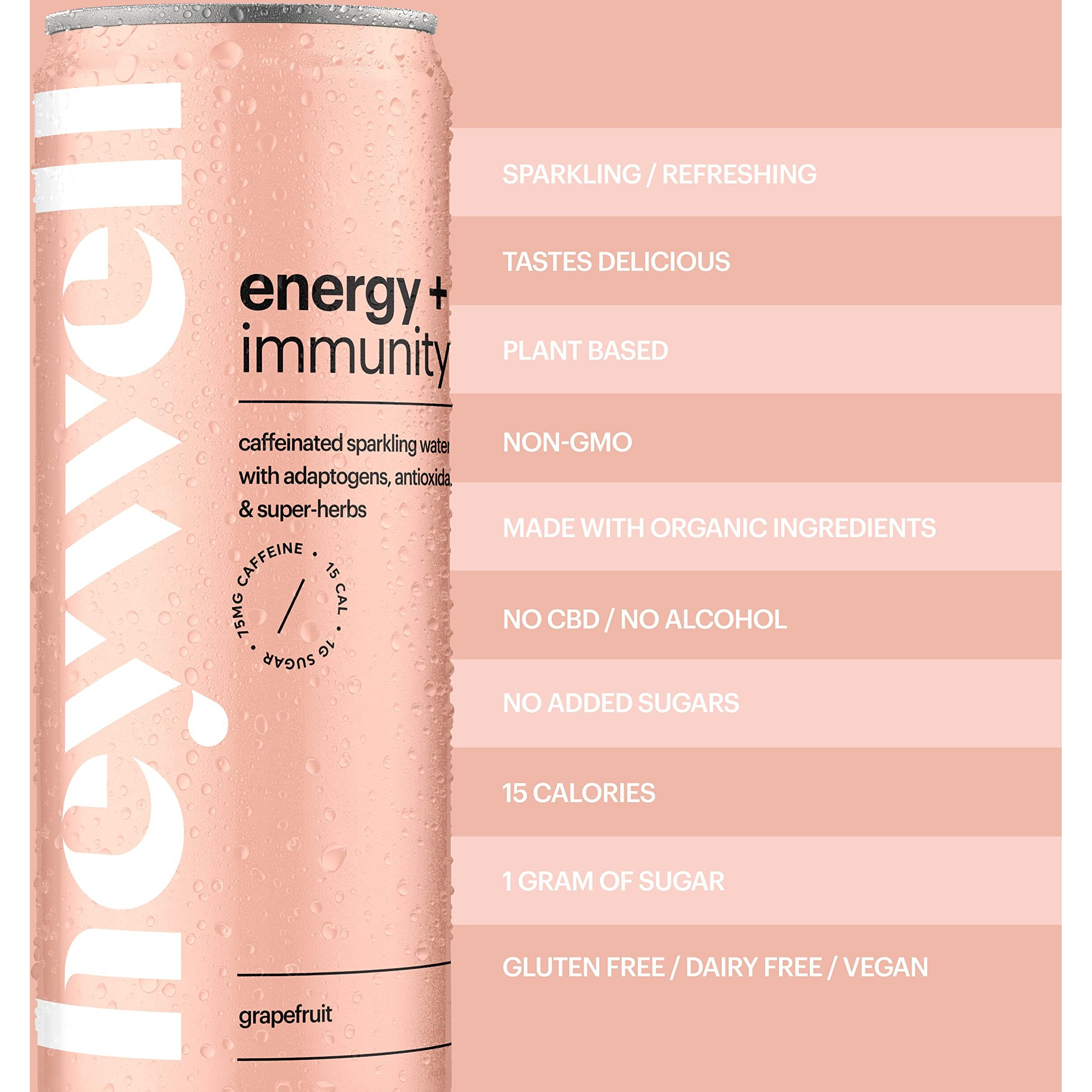 Heywell Sparkling Adaptogenic Water, Energy And Immunity, Grapefruit Flavor, 12 Fluid Ounce (Pack Of 12) - Caffeinated, Organic, Non Gmo, Vegan, Gluten Free, Dairy Free