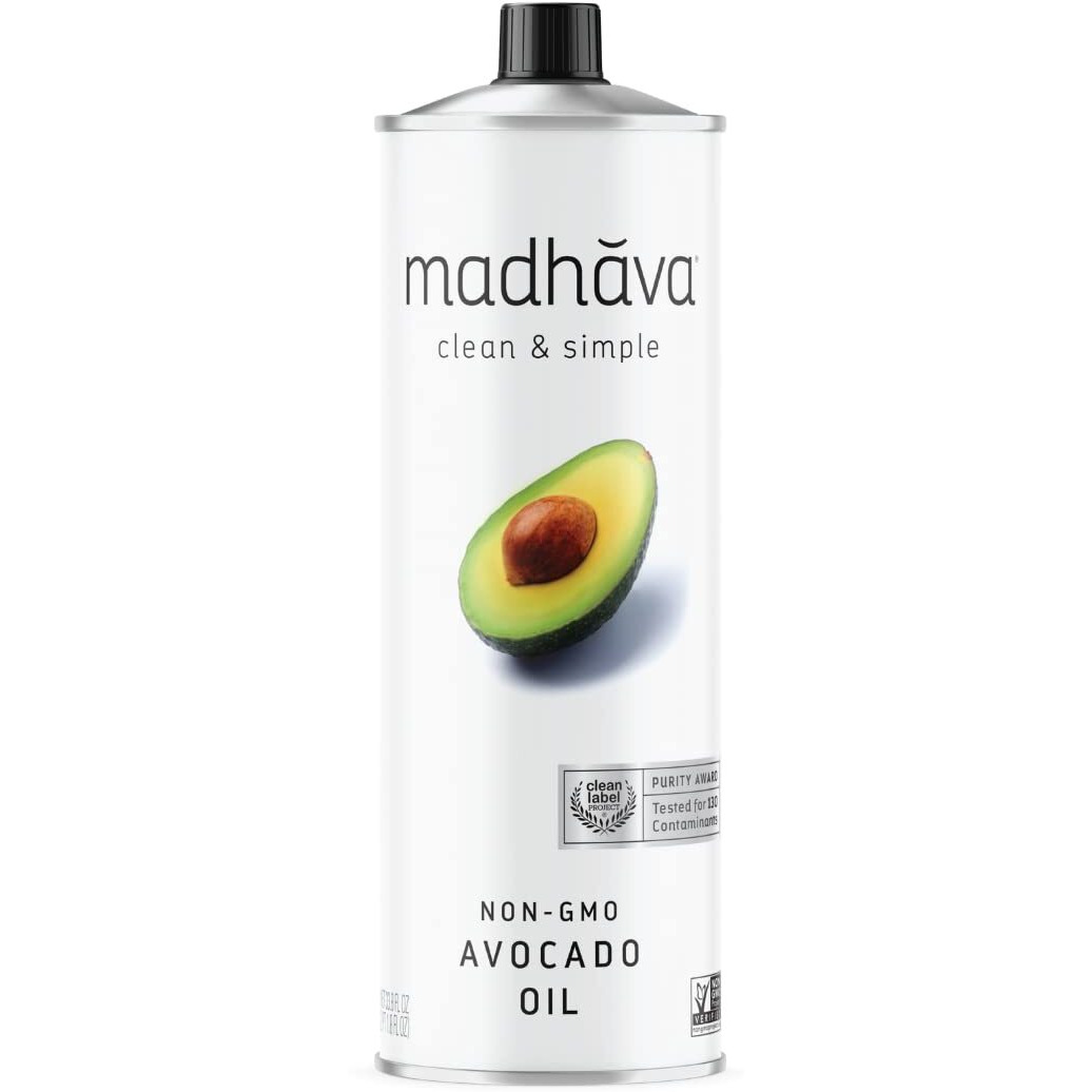 Madhava Avocado Oil (33.8 Oz, 1L Tin), Single Source, 100% Pure, Neutral Flavor, High Heat Cooking Oil, 520-Degree Smoke Point, Non-Gmo