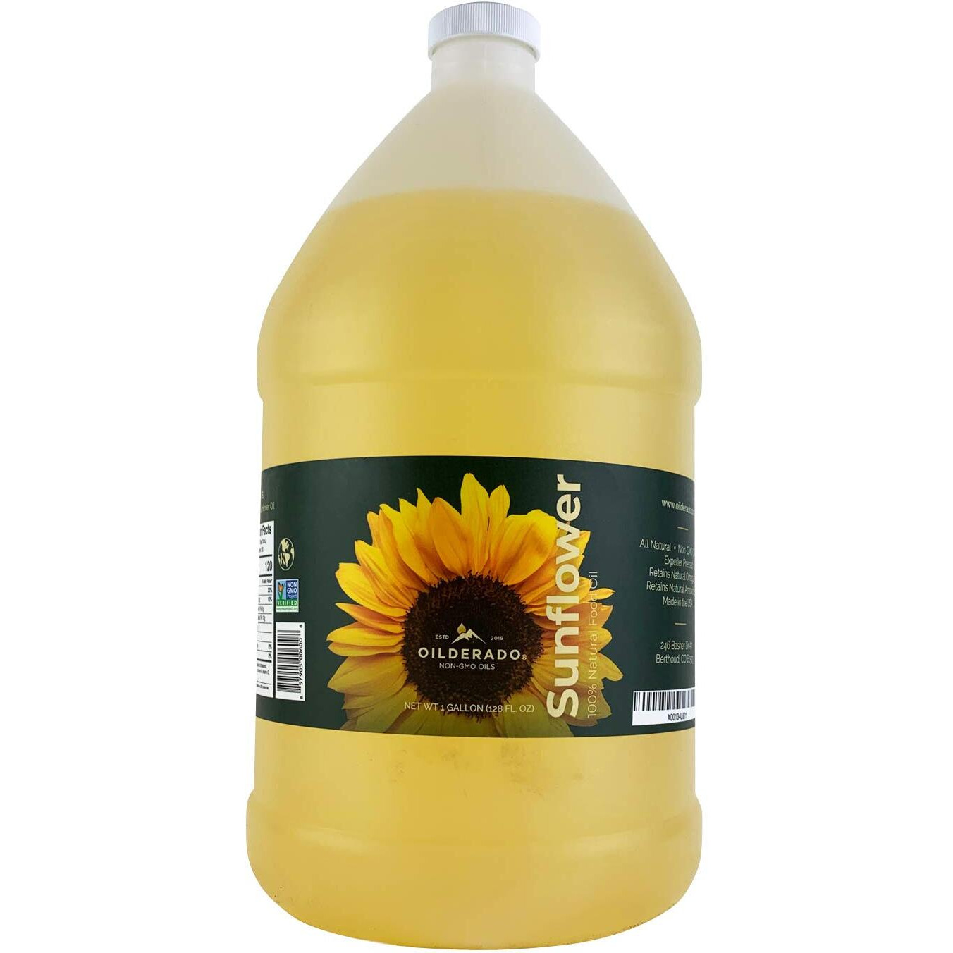 Oilderado Sunflower Oil, Naturally Expeller Pressed, Non-Gmo Certified, Sunflower Cooking Oil, High-Heat Cooking, Great For Dressings, Marinades, And Frying, 1-Gallon