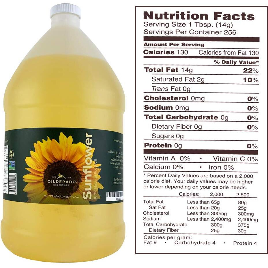 Oilderado Sunflower Oil, Naturally Expeller Pressed, Non-Gmo Certified, Sunflower Cooking Oil, High-Heat Cooking, Great For Dressings, Marinades, And Frying, 1-Gallon