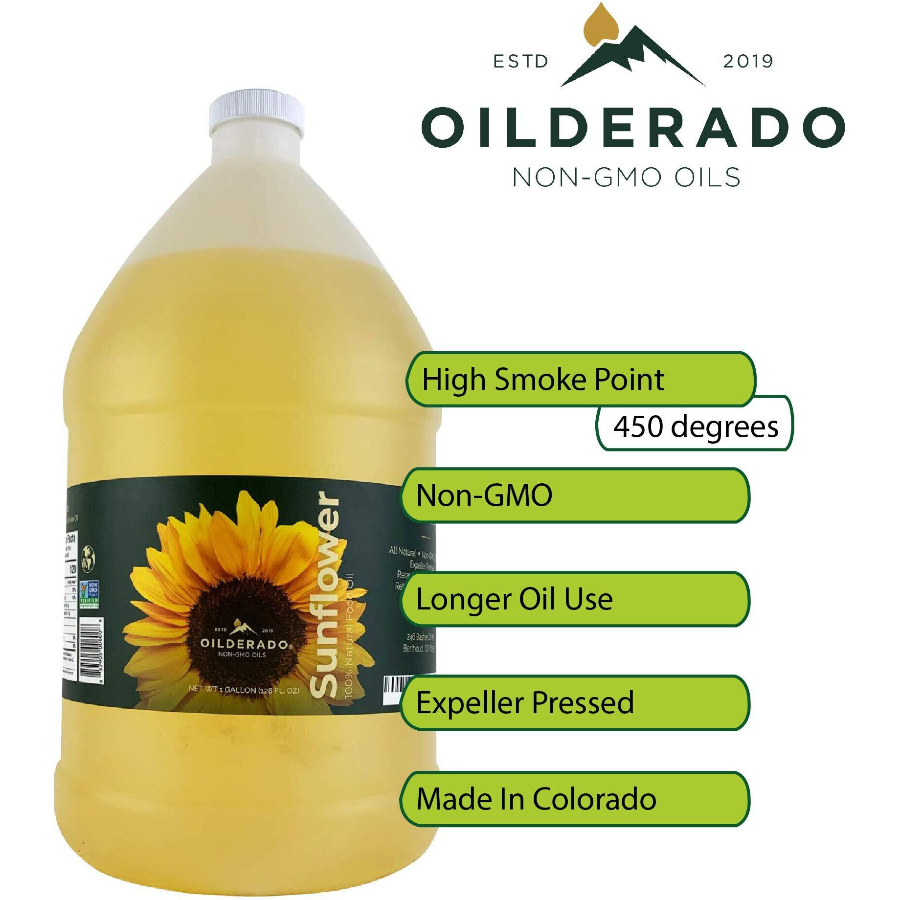 Oilderado Sunflower Oil, Naturally Expeller Pressed, Non-Gmo Certified, Sunflower Cooking Oil, High-Heat Cooking, Great For Dressings, Marinades, And Frying, 1-Gallon