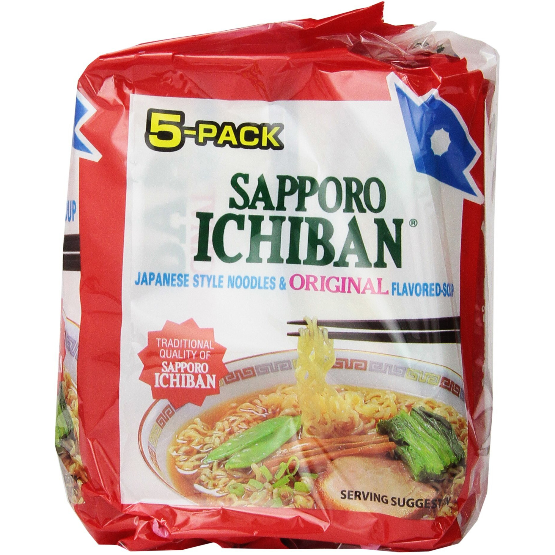 Stickerless New [Sapporo Ichiban] Ramen Noodles, Original Soy Sauce Flavor, No.1 Tasting Japanese Instant Noodles (Pack Of 6)
