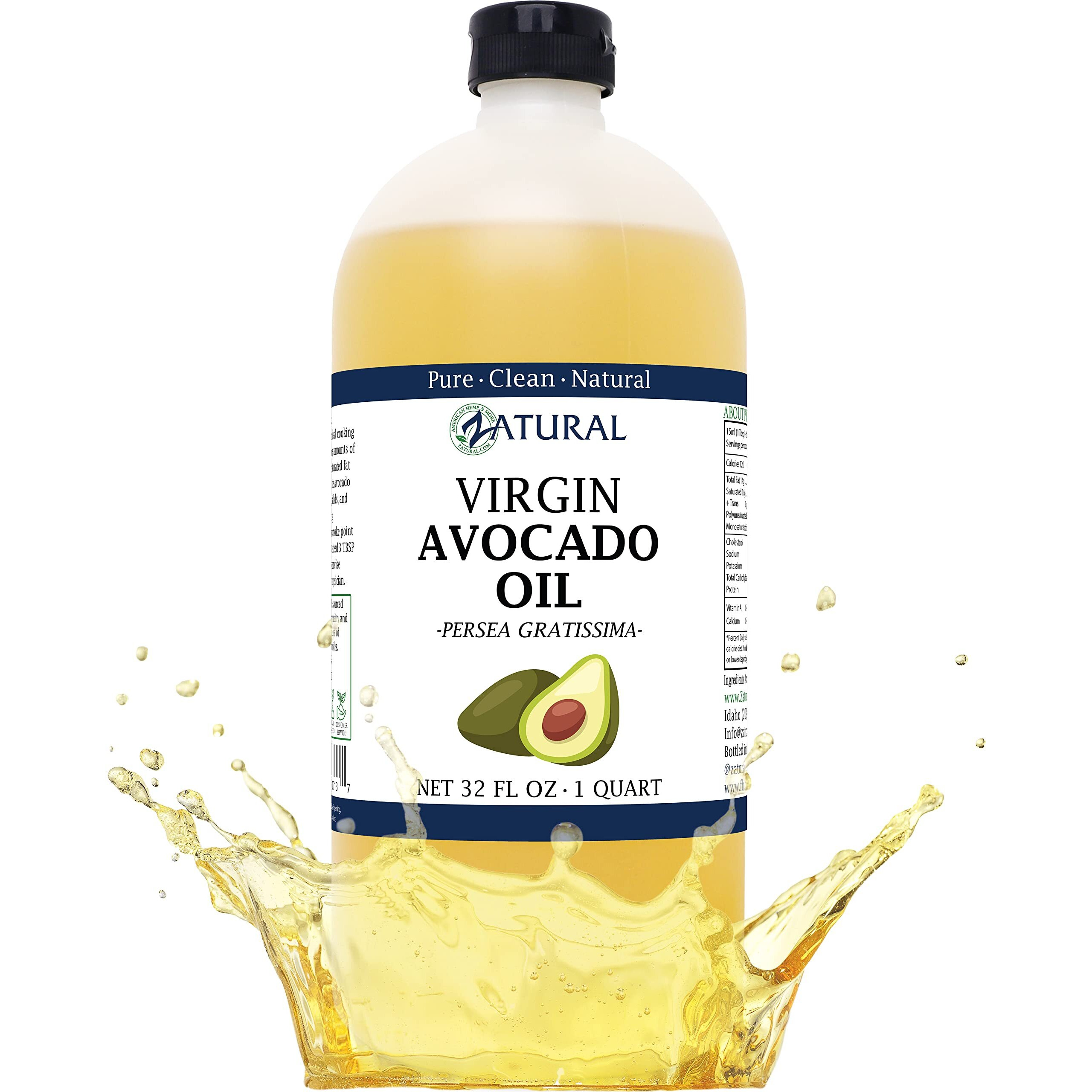 Zatural Virgin 100% Pure Natural Avocado Oil Without Additives, Clean, Cold Pressed, Non-Gmo, Vegan For Cooking, Frying, Baking And For Sauces, Dressings, Marinades, Salads (32 Ounce)