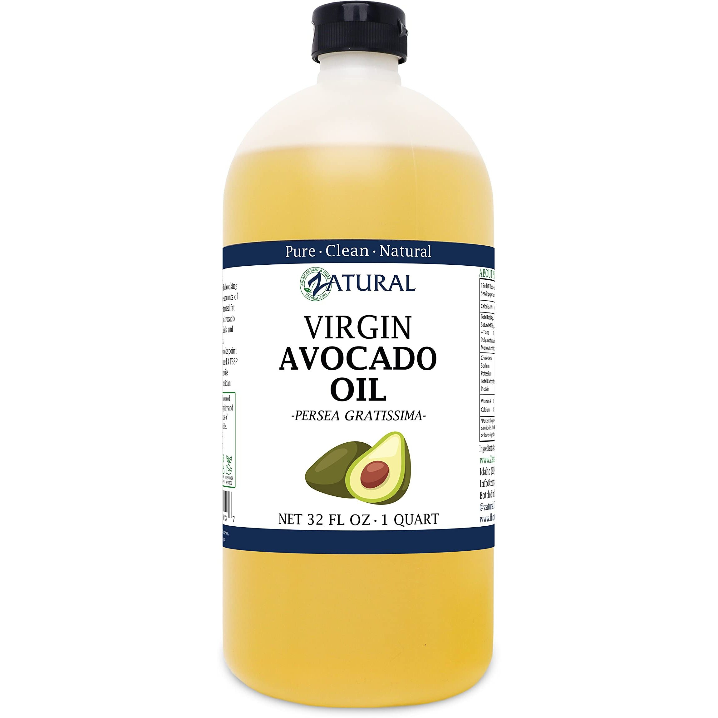 Zatural Virgin 100% Pure Natural Avocado Oil Without Additives, Clean, Cold Pressed, Non-Gmo, Vegan For Cooking, Frying, Baking And For Sauces, Dressings, Marinades, Salads (32 Ounce)