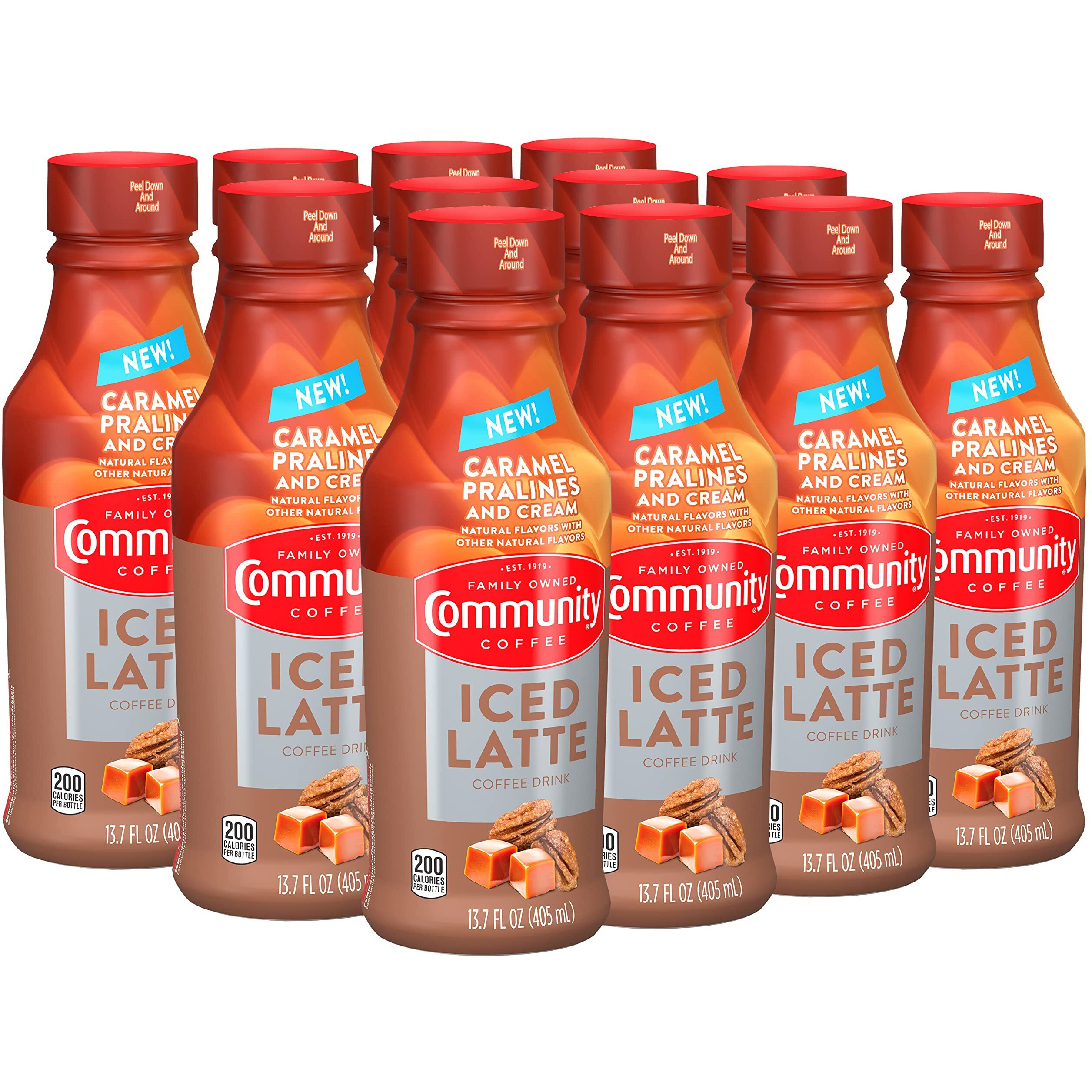 Community Coffee Iced Latte Coffee Drink, Caramel Pralines & Cream, Natural Flavors, 13.7 Fluid Ounce (Pack Of 12)