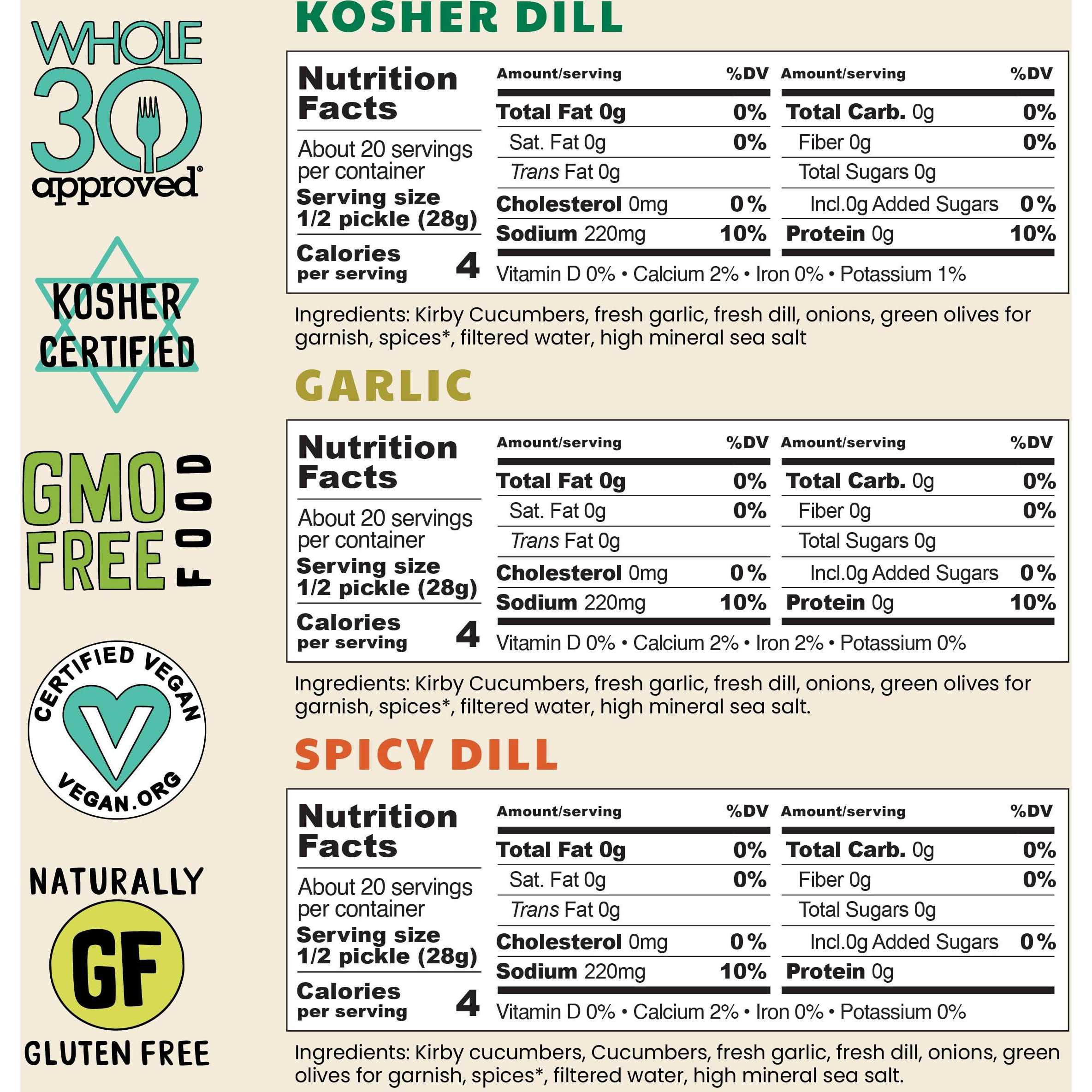 Olive My Pickle Fermented Pickles Probiotic Variety Pack - 96 Ounces | 3-Pack Bundle Of Kosher Dill, Garlic, Spicy Kosher Dill Pickles And Brine With Digestive Enzymes For Gut Health - 32 Oz Per Bag