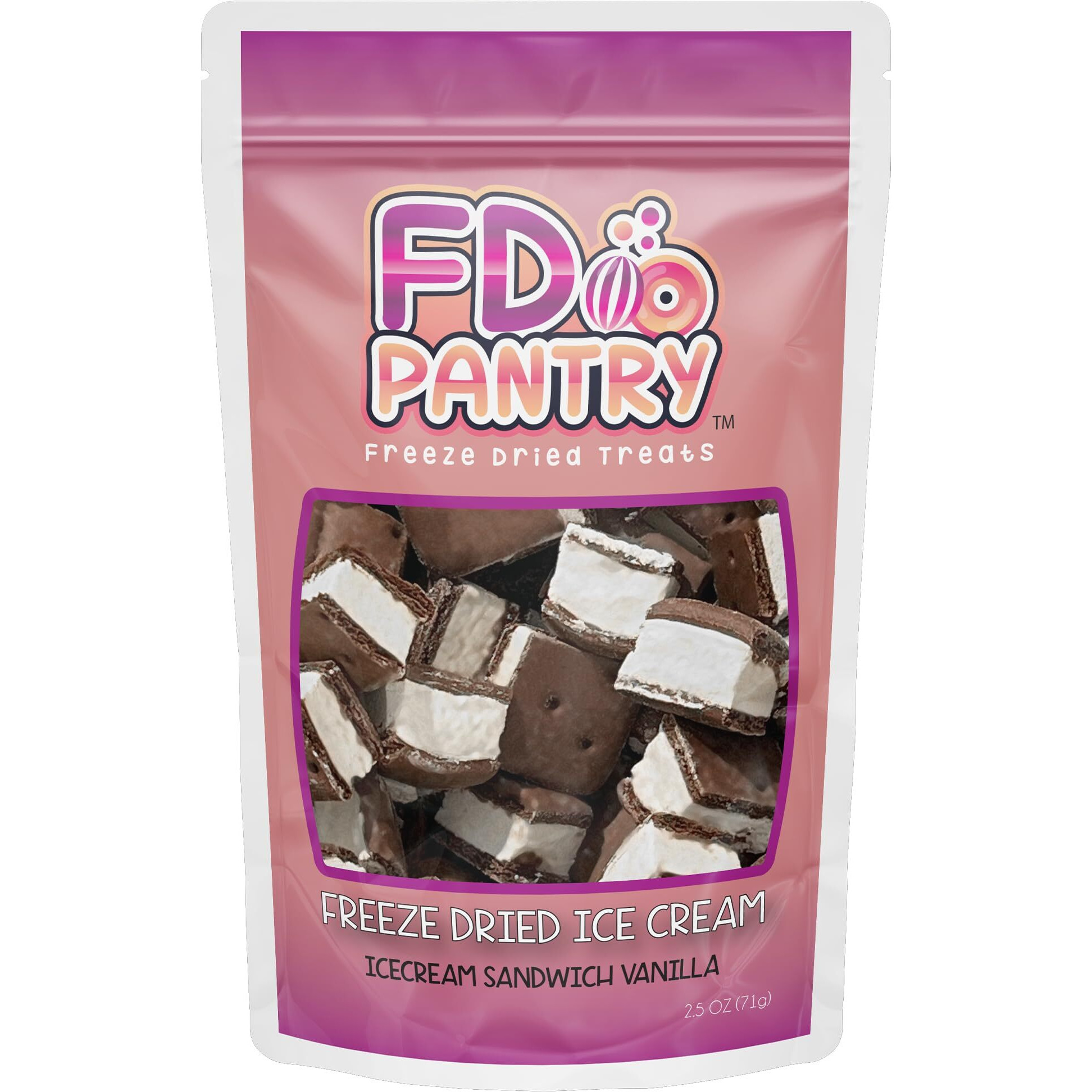 Freeze Dried Ice Cream Sandwich Bites - Vanilla - Crunchy & Sweet Snack 2.5Oz Freeze-Dried Space Ice-Cream Pack Dehydrated Resealable Gift Bag