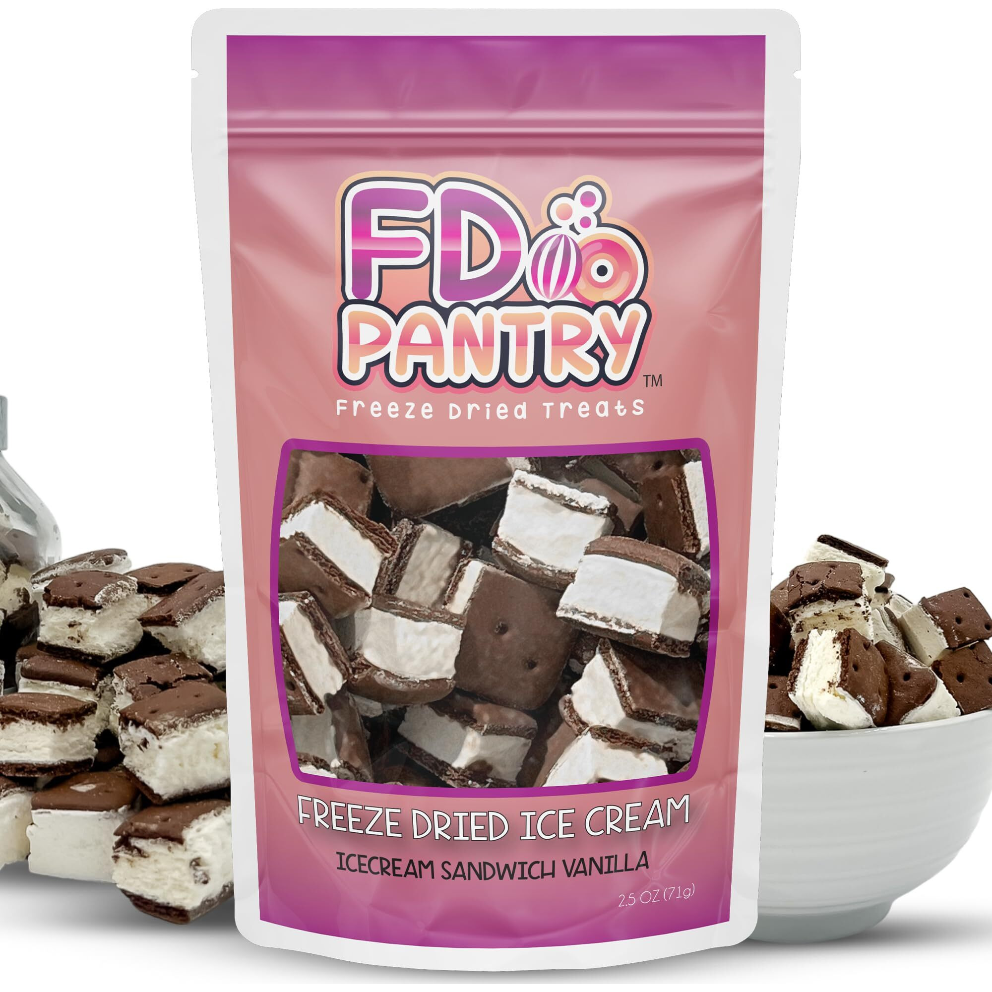 Freeze Dried Ice Cream Sandwich Bites - Vanilla - Crunchy & Sweet Snack 2.5Oz Freeze-Dried Space Ice-Cream Pack Dehydrated Resealable Gift Bag
