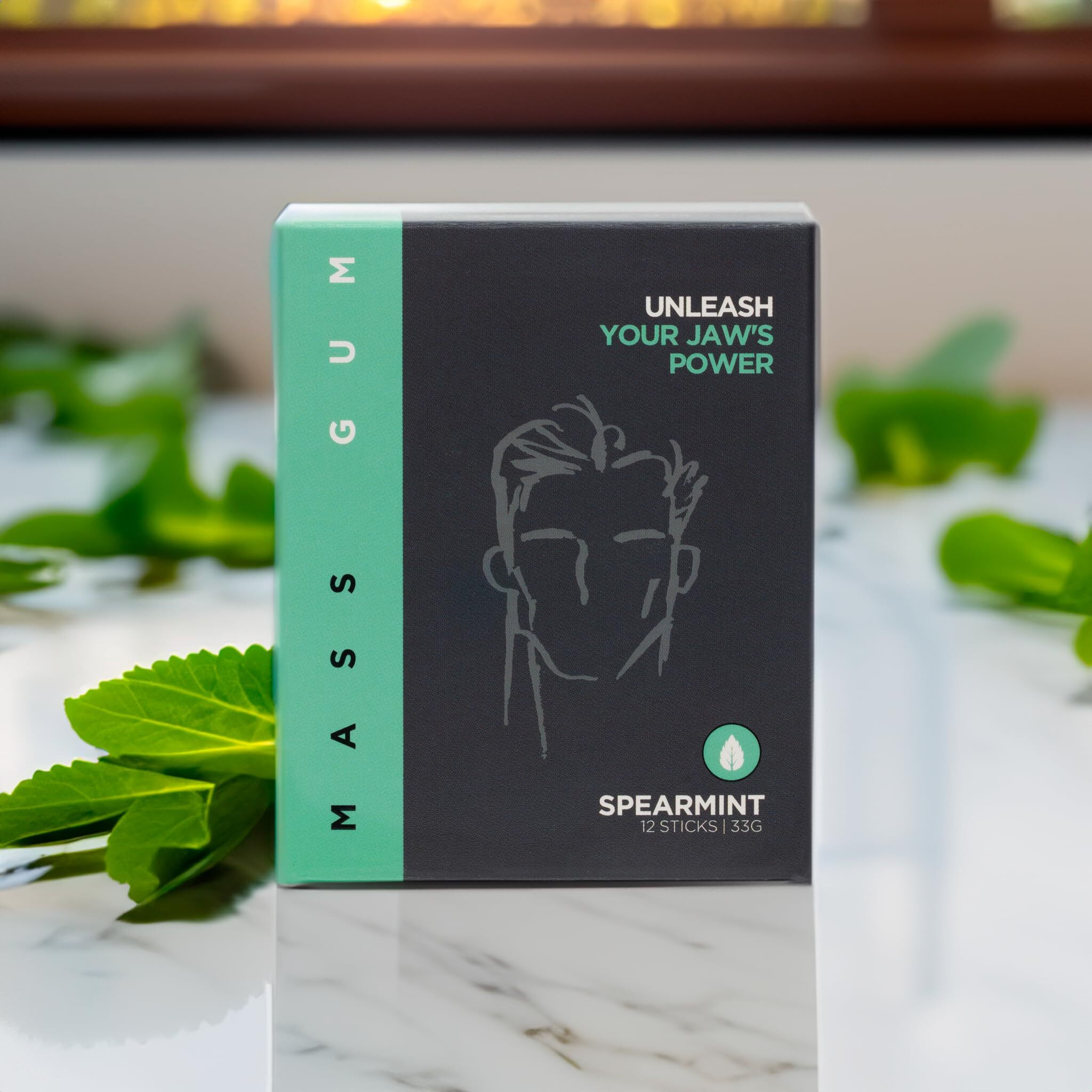 Mass Gum Tough Chewing Gum - Spearmint - Jawline Exerciser - Hard Gum - 10 Packs Of 12 Pieces (120 Total Pieces)