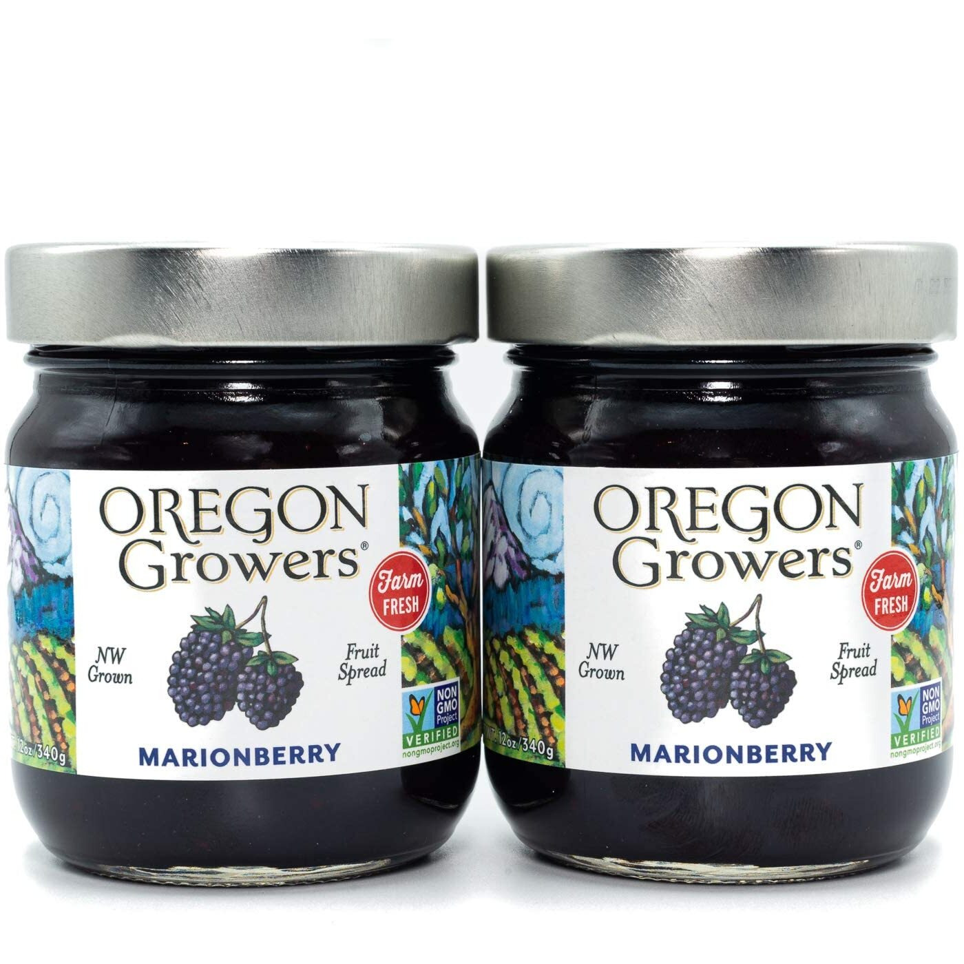 Oregon Growers Marionberry Fruit Spread - Marionberry Jam Made In Oregon, Blackberry Jam, Blackberry Fruit Spread, All Natural Ingredients, Non-Gmo - 12 Oz (Pack Of 2)