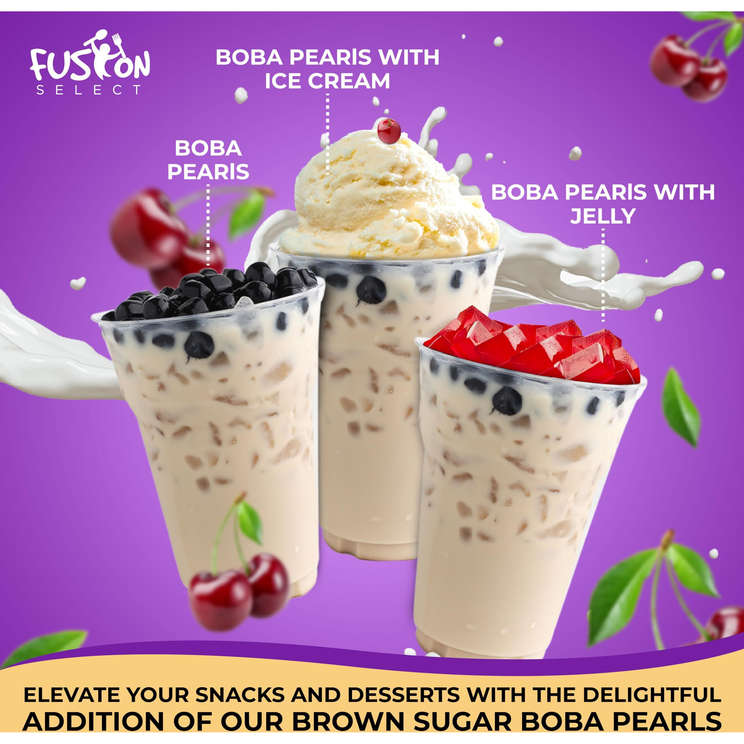 Fusion Select Instant Boba - No-Cook Instant Tapioca Pearls For Bubble Tea Drinks, Hot Or Cold Sweet Milk Beverage - Microwave Or Heat With Boiling Water - Real Brown Sugar Flavored Balls (6)