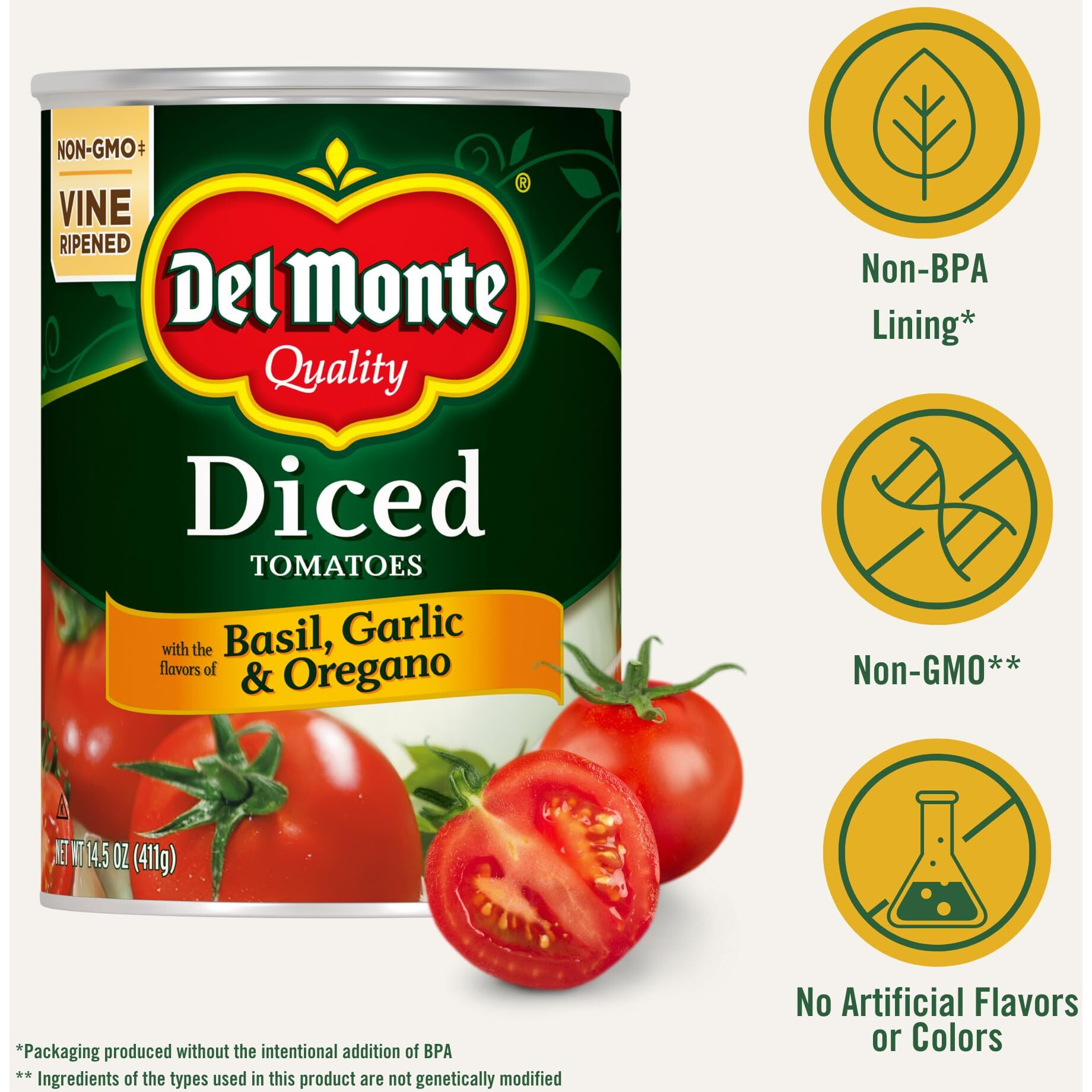 Del Monte Canned Diced Tomatoes, 14.5 Ounce (Pack Of 12)