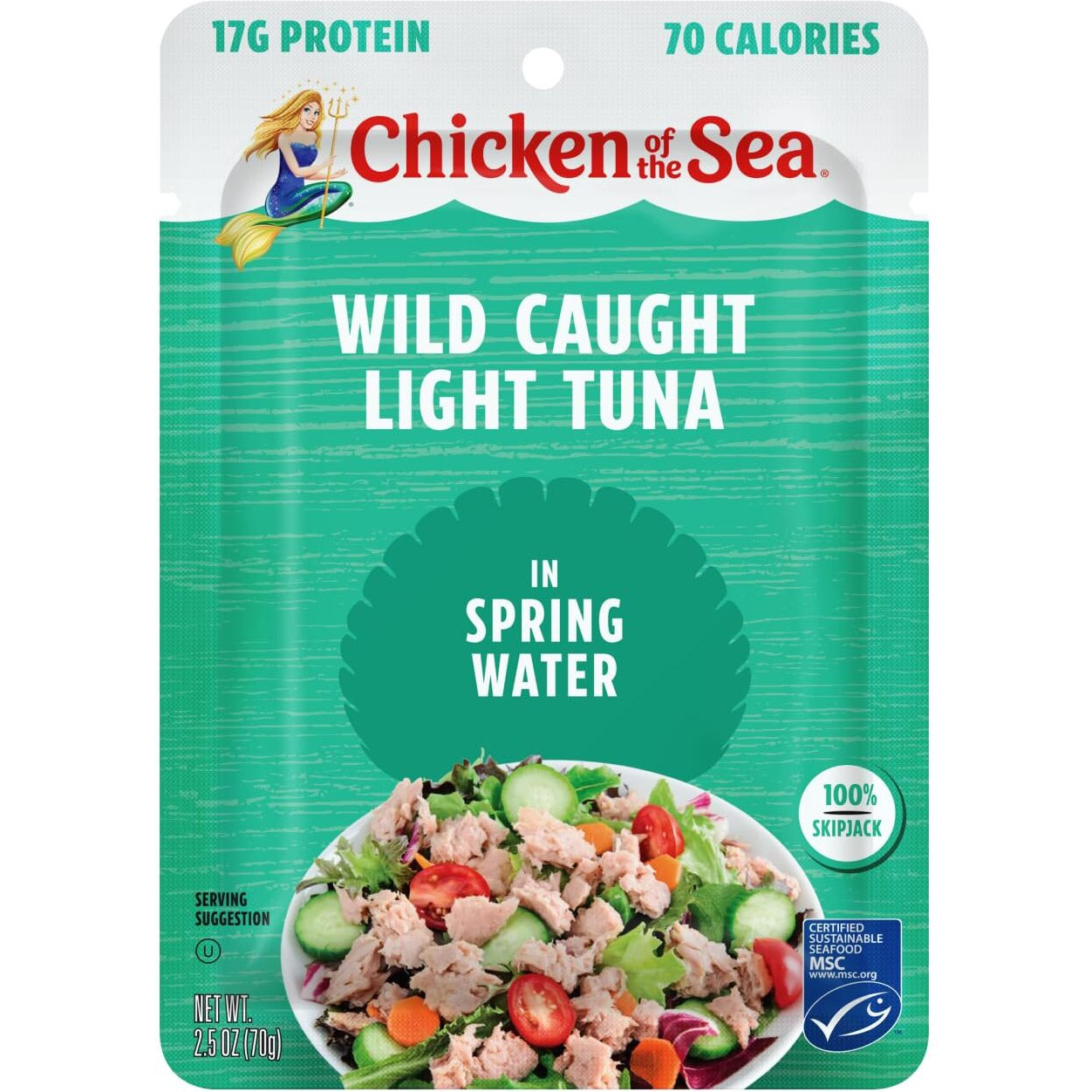 Chicken Of The Sea Light Tuna In Spring Water, 2.5 Ounce Packets (Box Of 12), Wild Caught Tuna