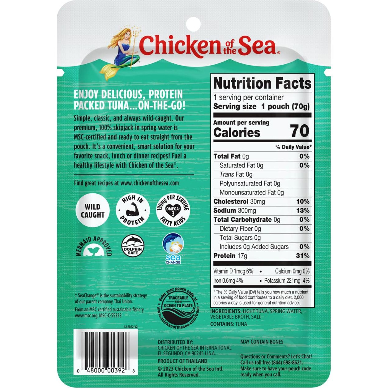 Chicken Of The Sea Light Tuna In Spring Water, 2.5 Ounce Packets (Box Of 12), Wild Caught Tuna