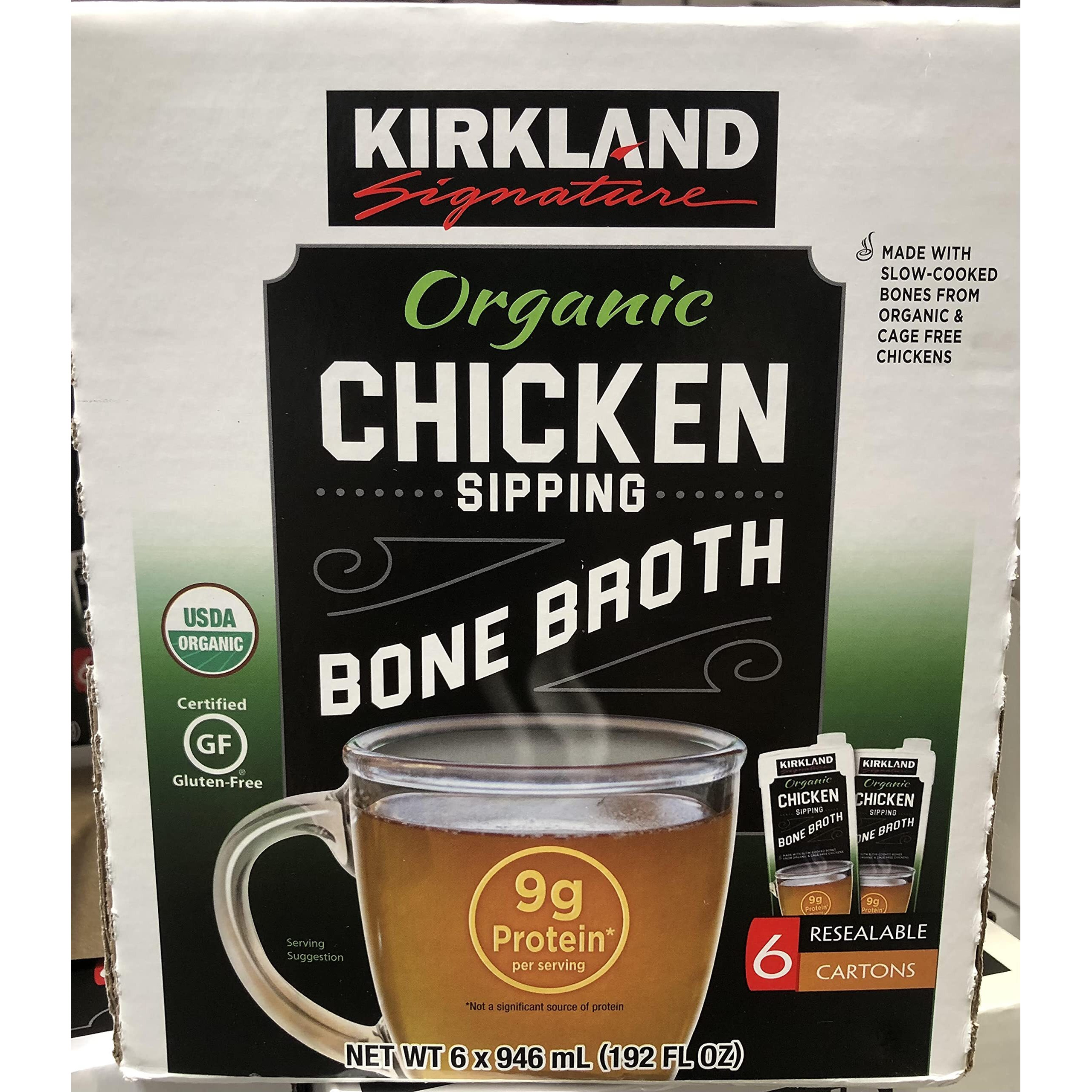 Kirkland Signature Organic Chicken Bone Broth, 32 Fl Oz, 6 Count