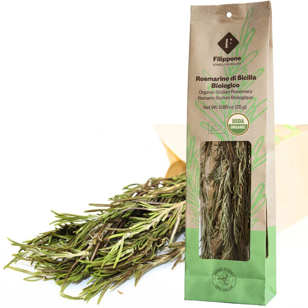 Organic Dried Rosemary Sprigs, 25 G (0.88 Oz), Rosemary Stems, Fresh Grown In The Mountains Of Sicily, Italian , Sicilian Rosemary Leaves, Herb Spices, Rosmarino Mazzetto, Bio, Certified Usda Organic, Filippone