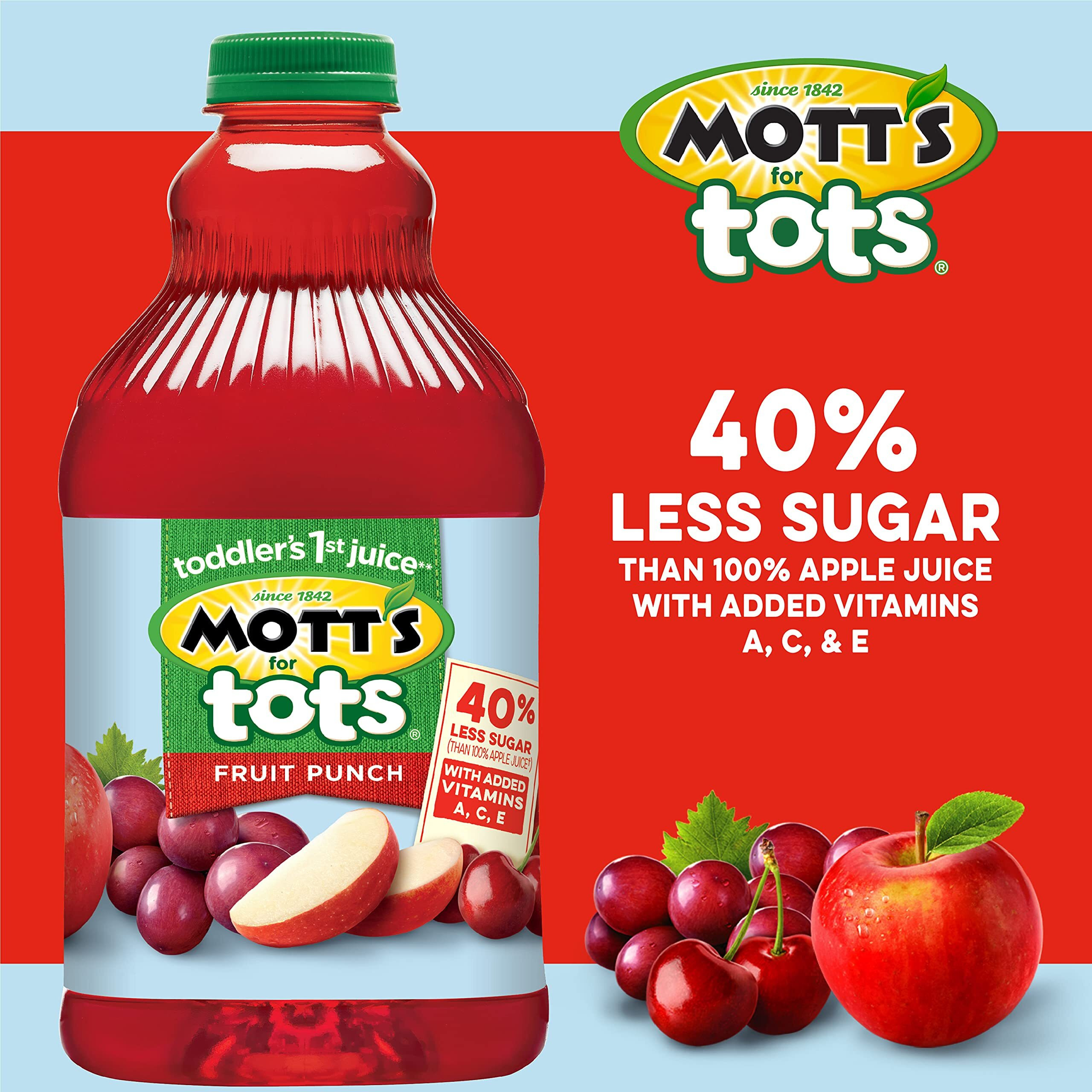 Mott's Motts For Tots Fruit Punch, Immunity Support, 64-Ounce Bottles (Pack Of 8)