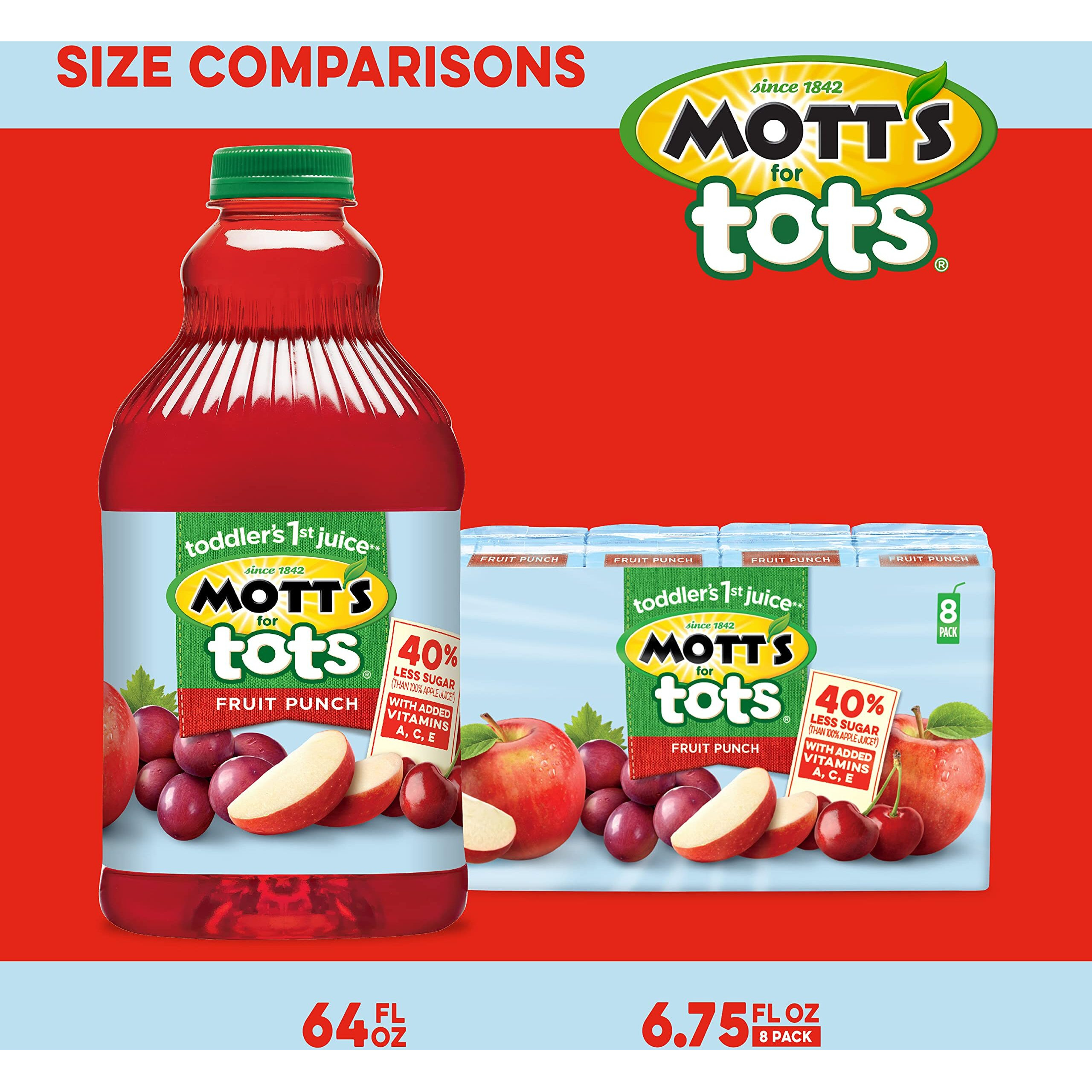 Mott's Motts For Tots Fruit Punch, Immunity Support, 64-Ounce Bottles (Pack Of 8)