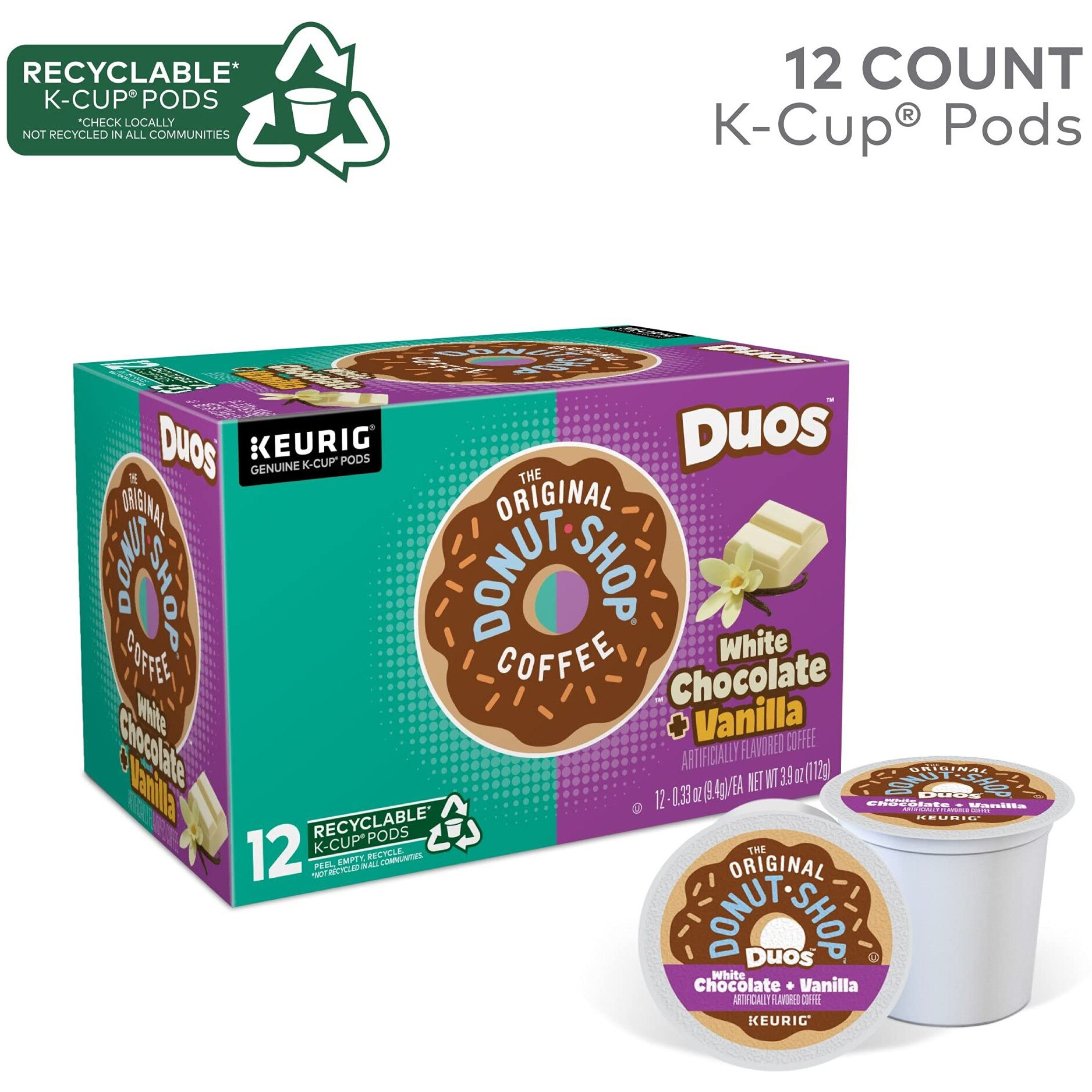 The Original Donut Shop Duos White Chocolate + Vanilla, Keurig Single Serve K-Cup Pods, 12 Count