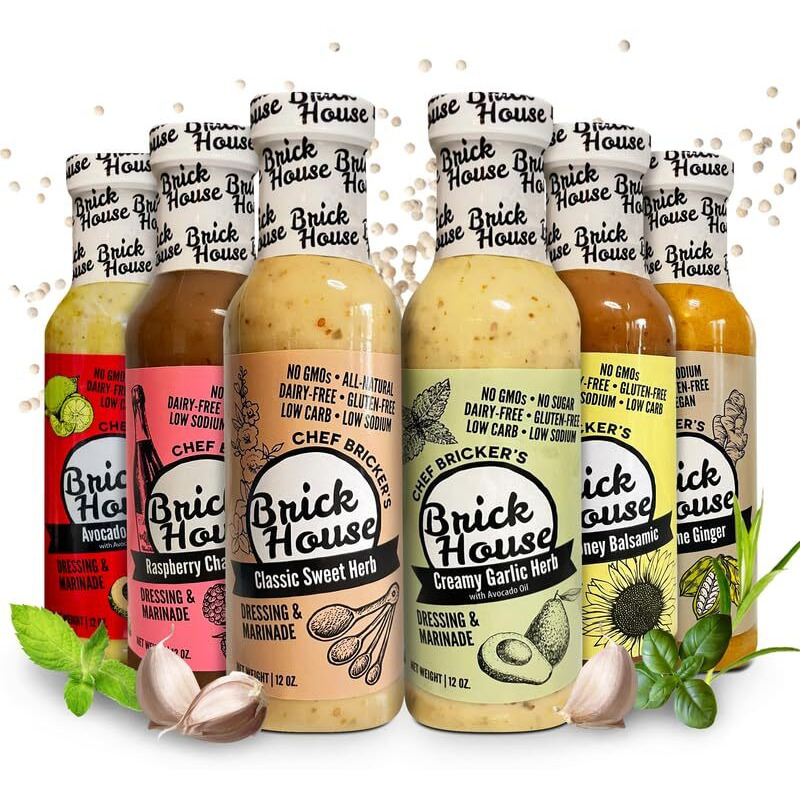 Low Sodium Salad Dressing, 6Pk Six Different Flavors Vegan Salad Dressing Option, Balsamic Vinaigrette Dressing, Avocado Ranch Dressing By Brick House