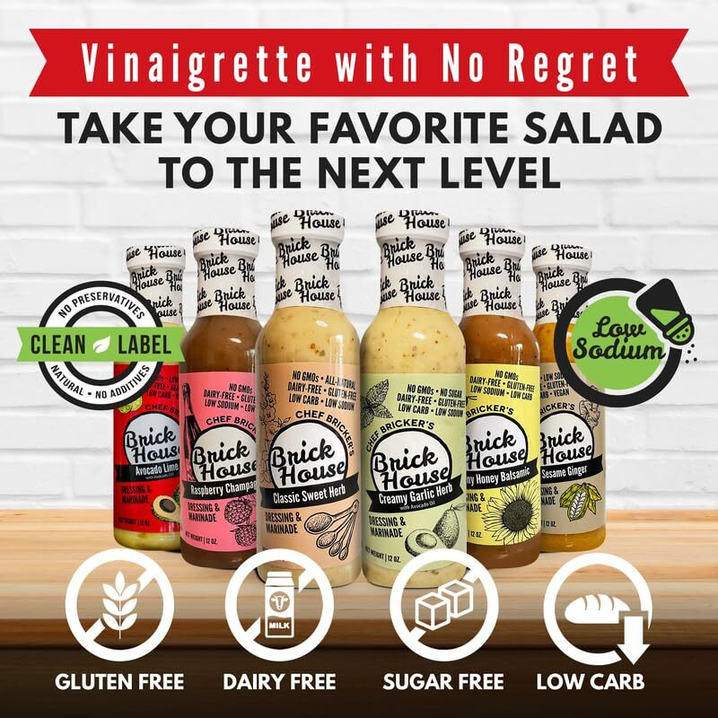Low Sodium Salad Dressing, 6Pk Six Different Flavors Vegan Salad Dressing Option, Balsamic Vinaigrette Dressing, Avocado Ranch Dressing By Brick House