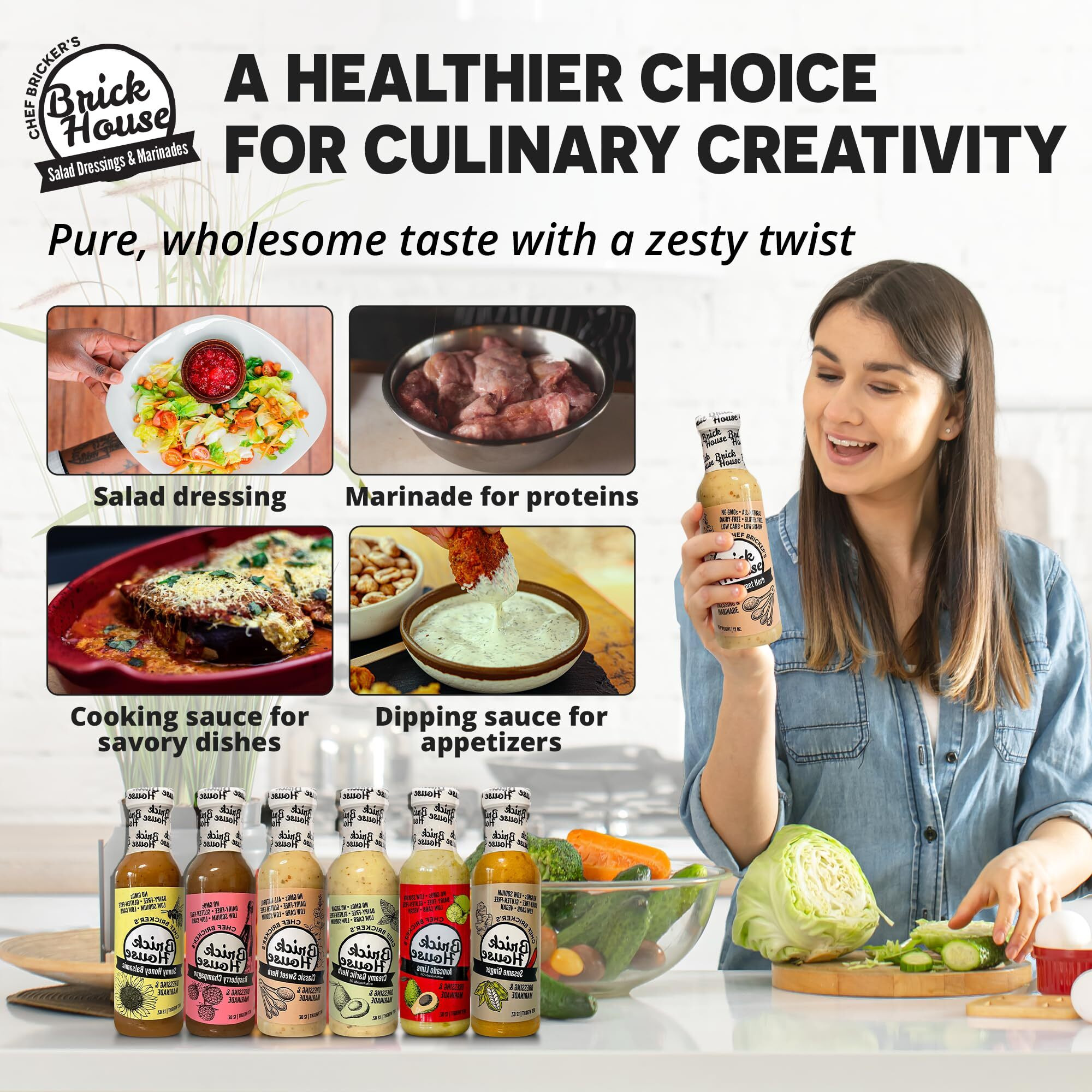 Low Sodium Salad Dressing, 6Pk Six Different Flavors Vegan Salad Dressing Option, Balsamic Vinaigrette Dressing, Avocado Ranch Dressing By Brick House