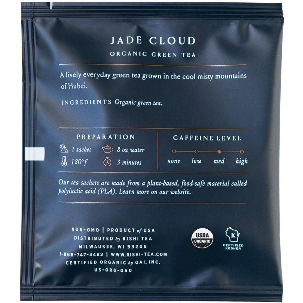 Rishi Tea Jade Cloud Green Tea | Usda Organic Direct Trade Sachet Tea Bags, Certified Kosher Caffeinated Tea With Antioxidants | 50 Count (Pack Of 1)