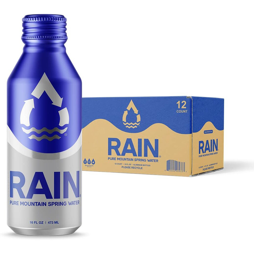 Rain, Spring Water, 16 Oz, 12 Pack, Bottled At The Source, Plastic-Free Recyclable Eco Friendly Aluminum