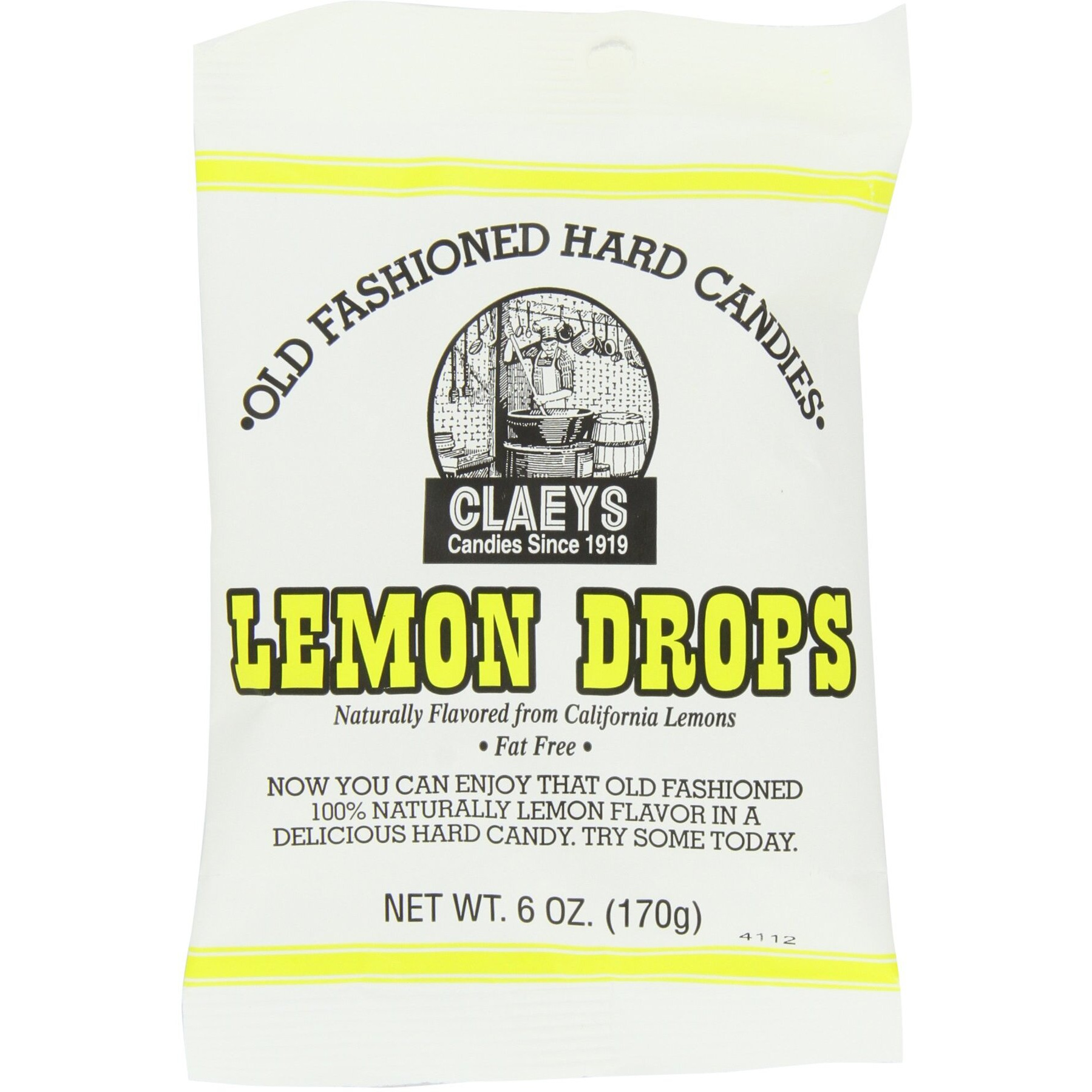 Claey's Candies Lemon Drops - Old Fashioned Hard Candy - 100 Percent Naturally Lemon Flavor - Fat-Free - 6 Ounce - 12-Pack