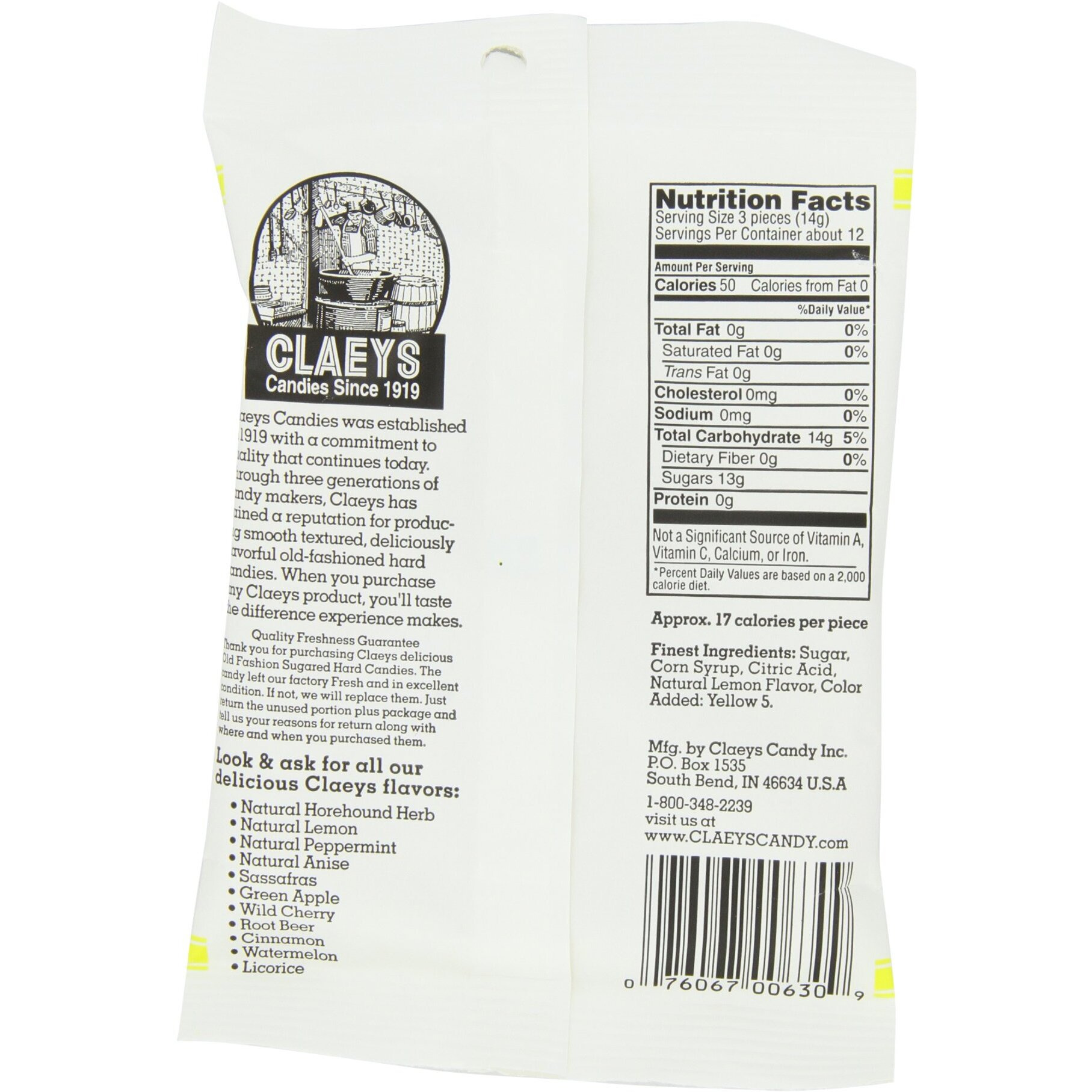 Claey's Candies Lemon Drops - Old Fashioned Hard Candy - 100 Percent Naturally Lemon Flavor - Fat-Free - 6 Ounce - 12-Pack