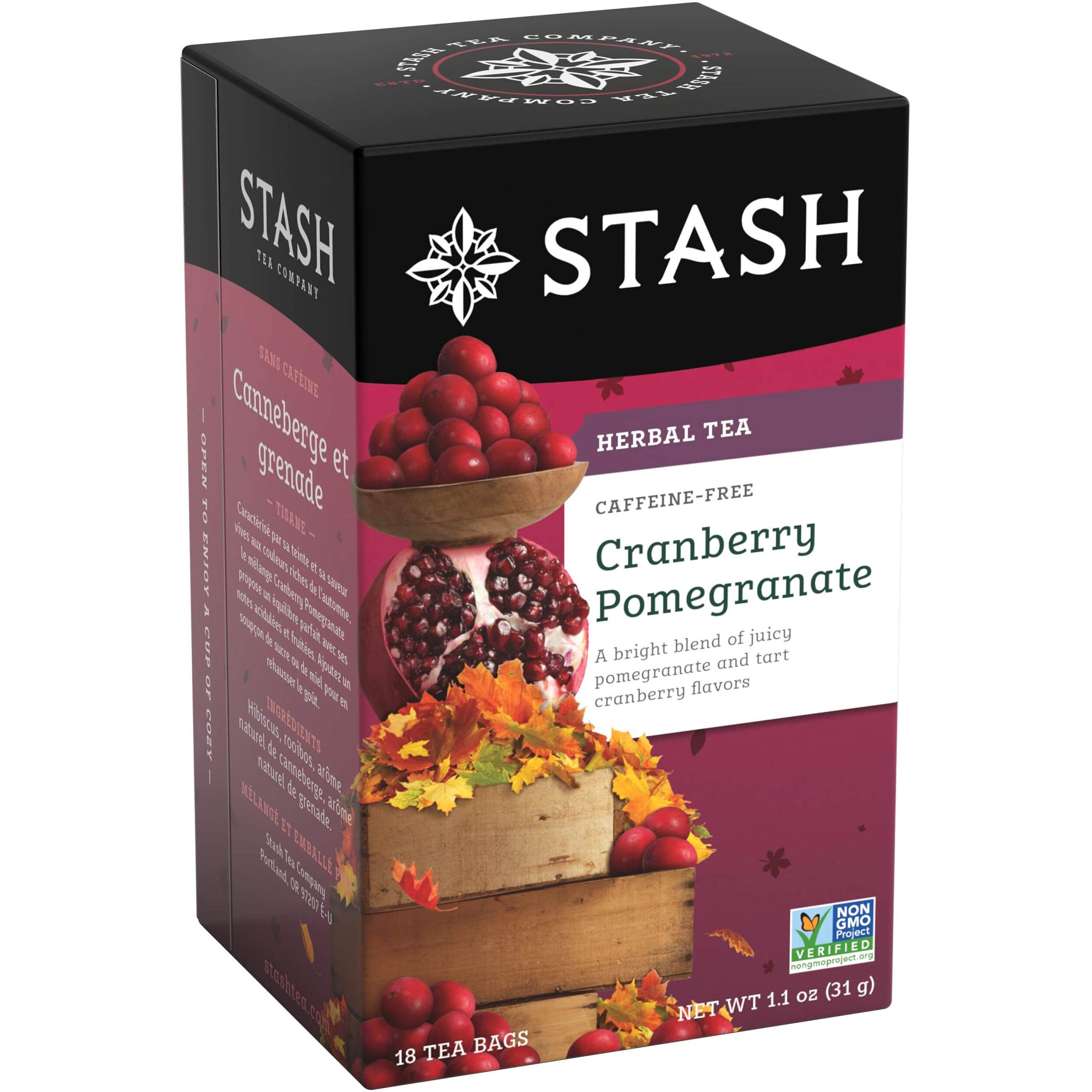 Stash Tea Cranberry Pomegranate Herbal Tea - Naturally Caffeine Free, Non-Gmo Project Verified Premium Tea With No Artificial Ingredients, 18 Count (Pack Of 6) - 108 Bags Total