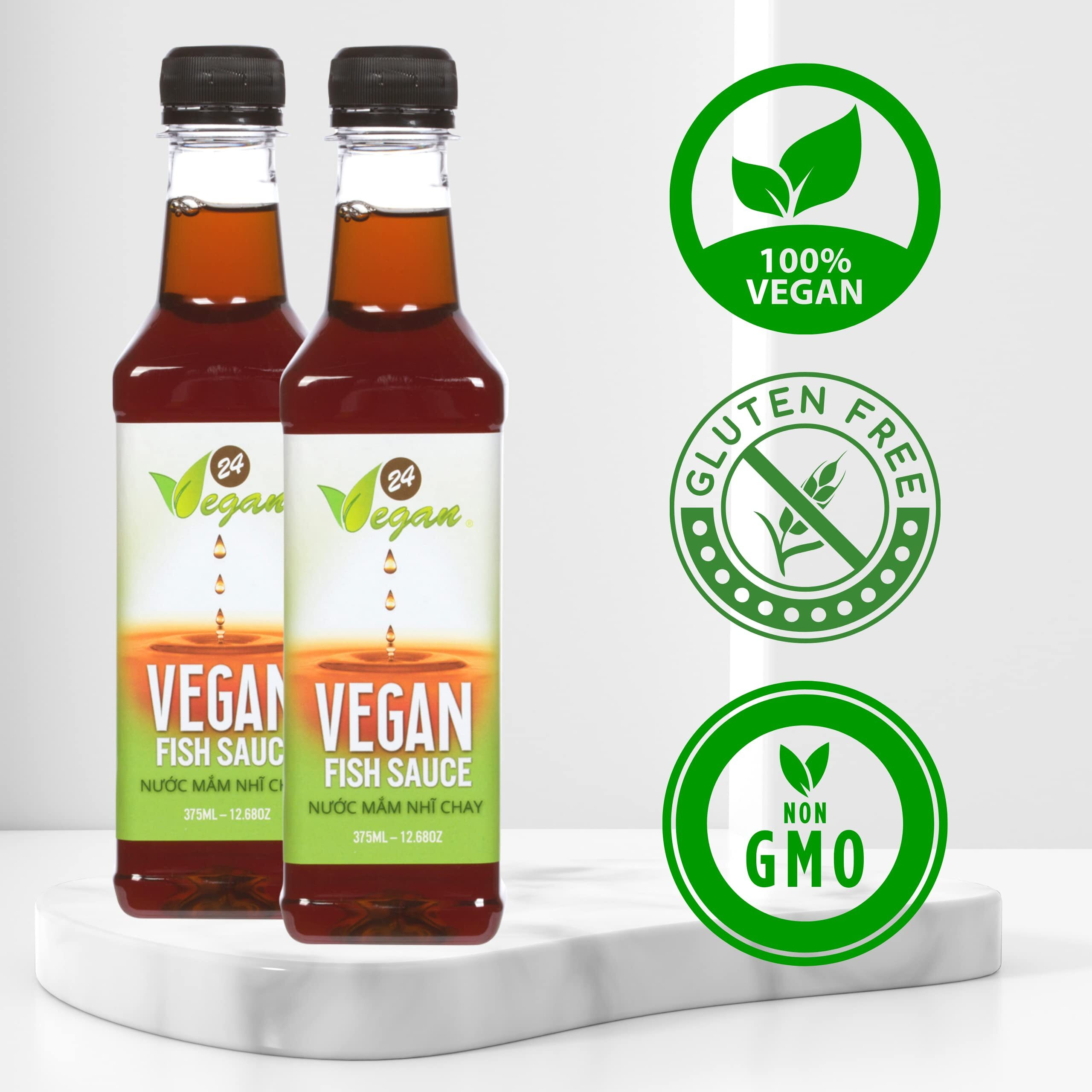 24Vegan Fish Sauces Premium Plant-Based Seasoning Sauce, All-Purpose Instant Flavor Boost, Gluten Free Fish Sauce, Gluten Free Soy Sauce, Vegetarian Asian Sauces, Vegetable Umami Flavor, Dressings And Marinades For A Sweet, Tangy And Spicy Flavor 12.68Oz