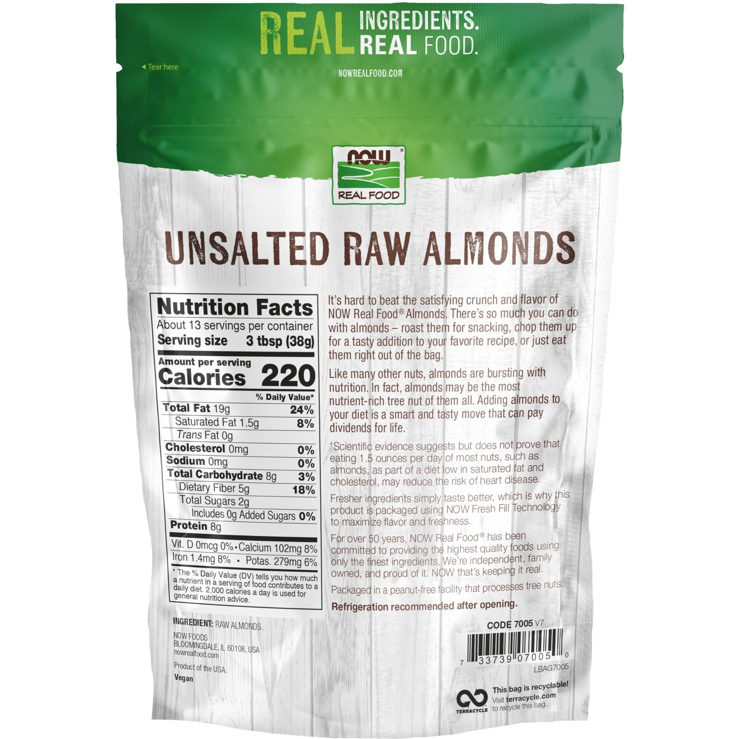 Now Foods, Almonds, Raw And Unsalted, Source Of Protein, Grown In The Usa, 16-Ounce (Packaging May Vary)