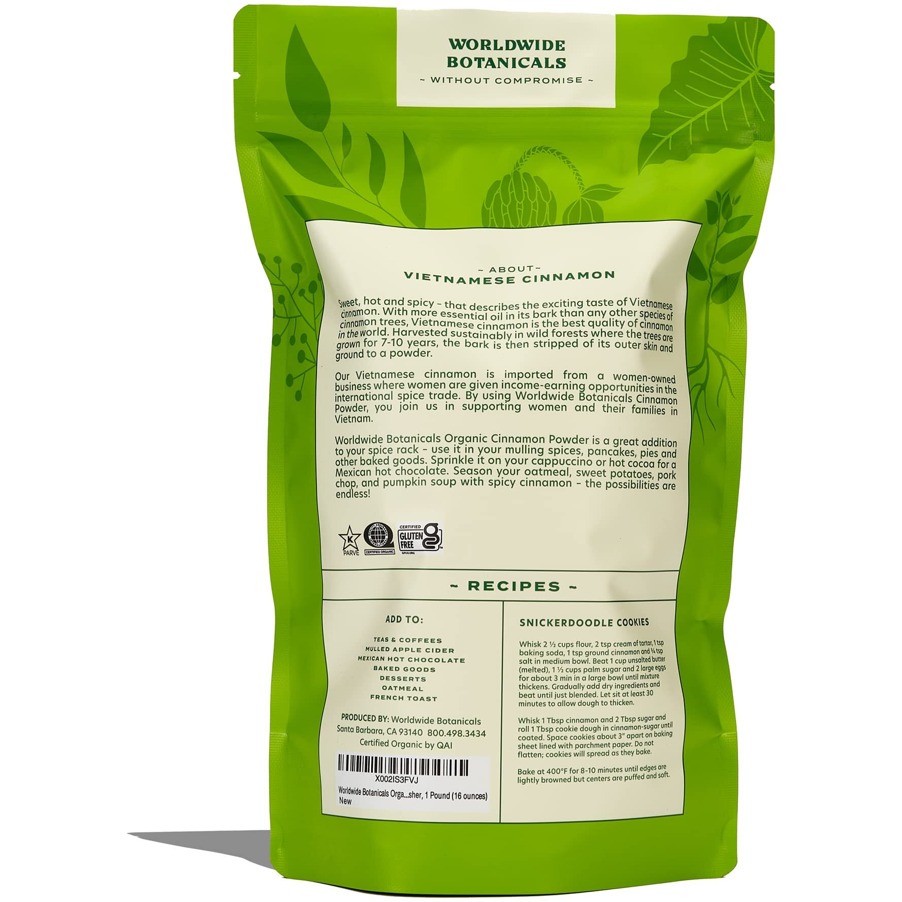 Worldwide Botanicals Organic Cinnamon Powder - Premium Ground Cinnamon Spice - 100% Pure Vietnamese Cinnamon | Sustainably Harvested In Wild Forests | Kosher, 1 Pound (16 Ounces)