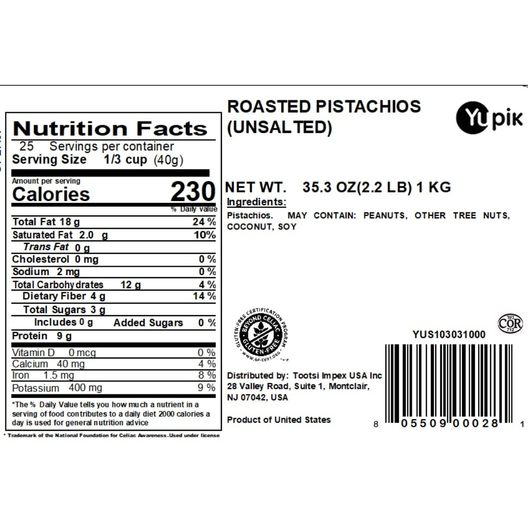 Yupik Dry Roasted Unsalted Pistachios, In Shell, 2.2 Lb, Gluten-Free, Kosher, Crunchy Whole Nuts With Shell, No Added Salt, Oil-Free, Source Of Fiber, Protein Nuts, Healthy Snacks